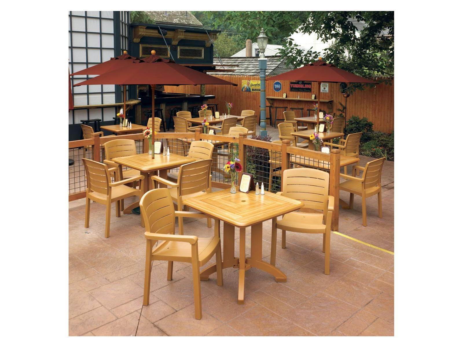 Grosfillex Acadia Resin Teakwood Outdoor Dining Set
