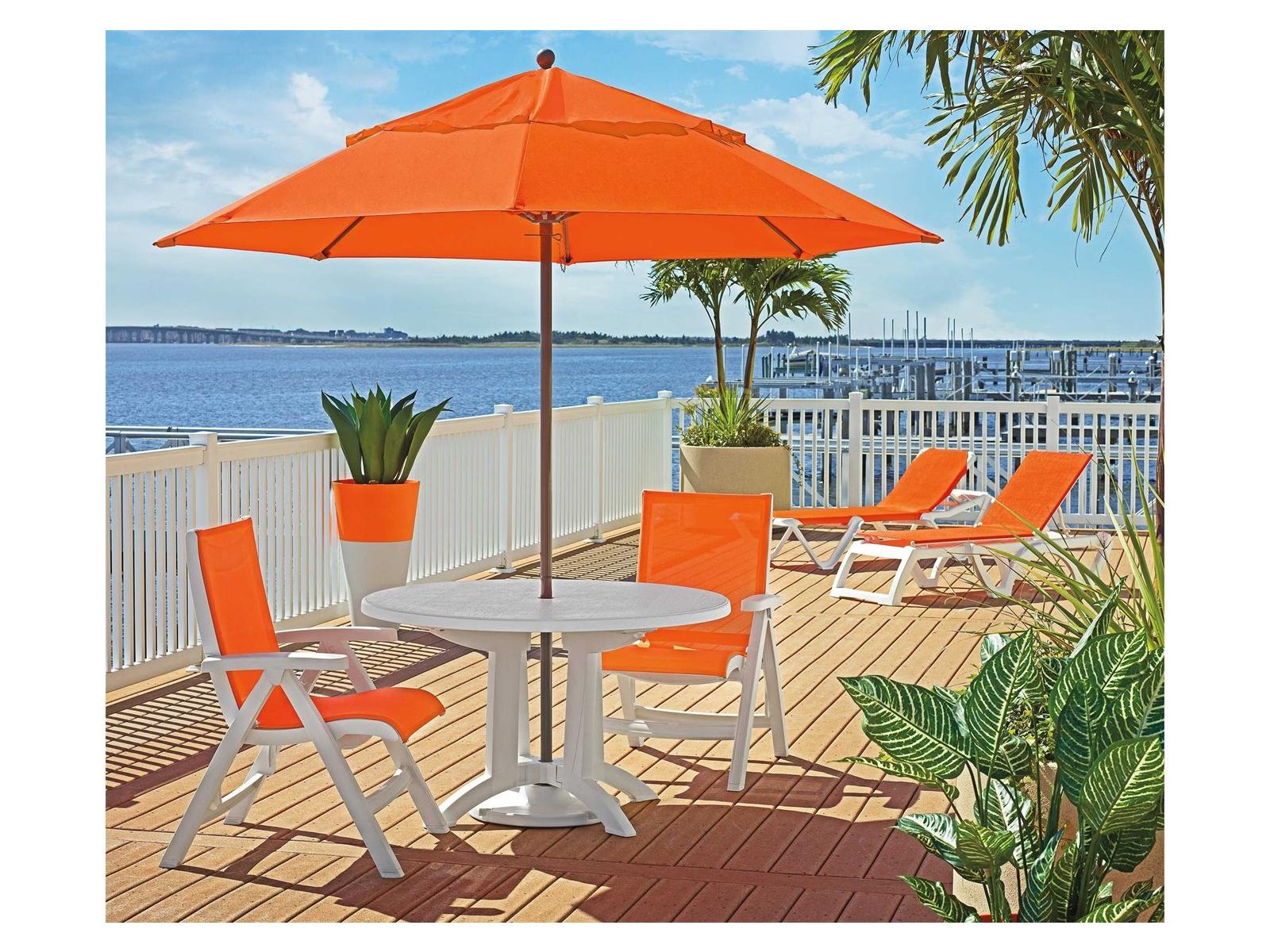 Grosfillex Jamaica Beach Sling Resin White Outdoor Dining Set in Orange
