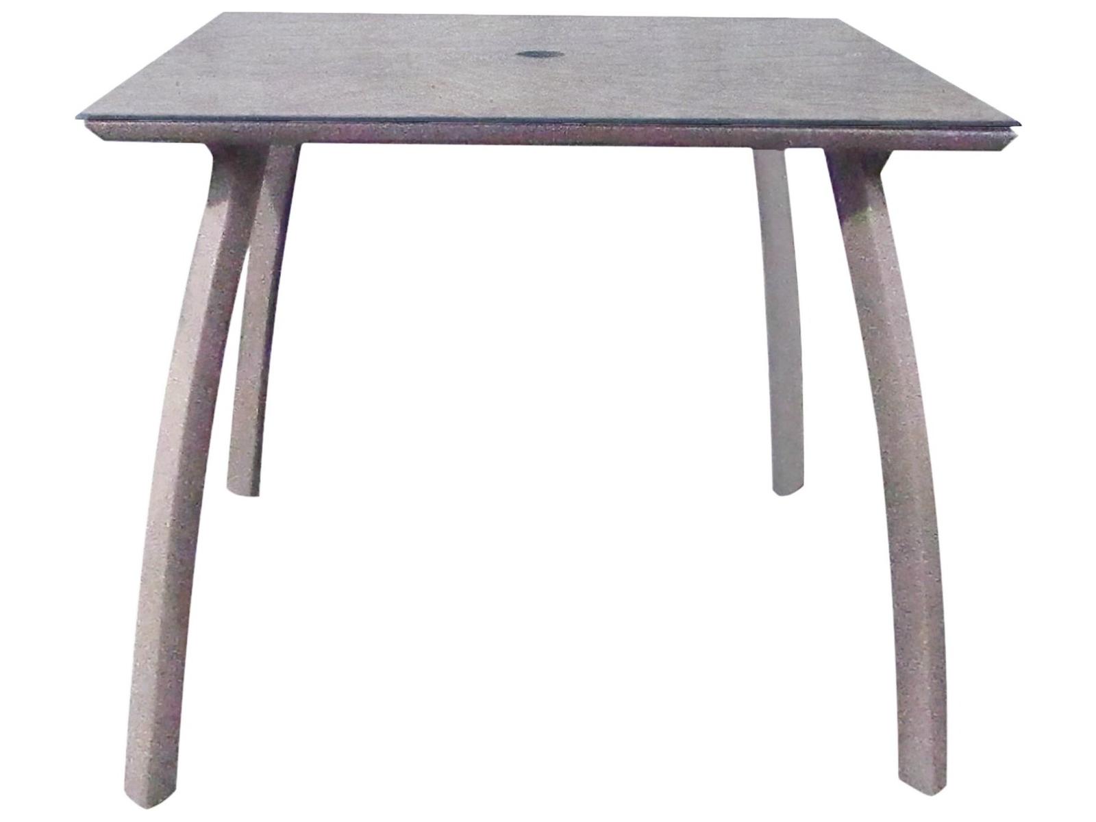 Grosfillex Sunset Aluminum Platinum Gray/Granite Square Outdoor Patio Dining Table with Umbrella Hole