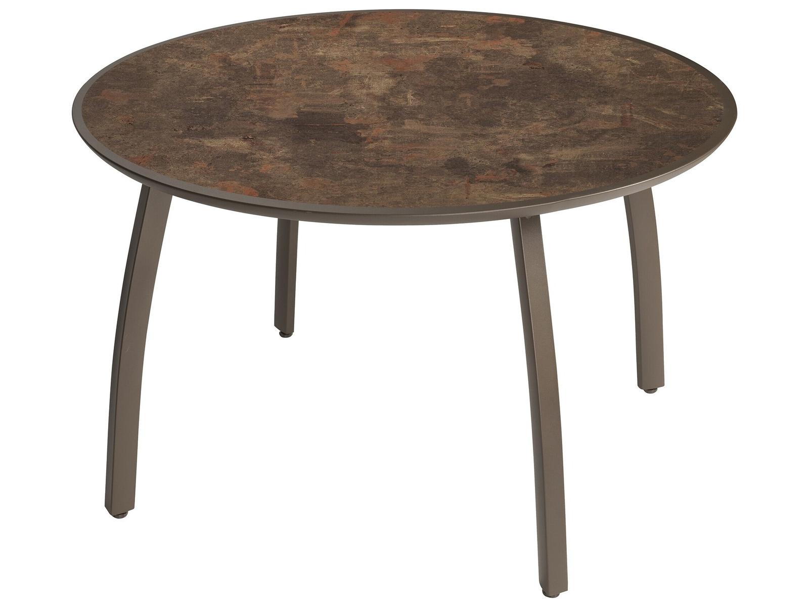 Grosfillex Sunset Aluminum Fusion Bronze/Lava Round Outdoor Dining Table with Umbrella Hole