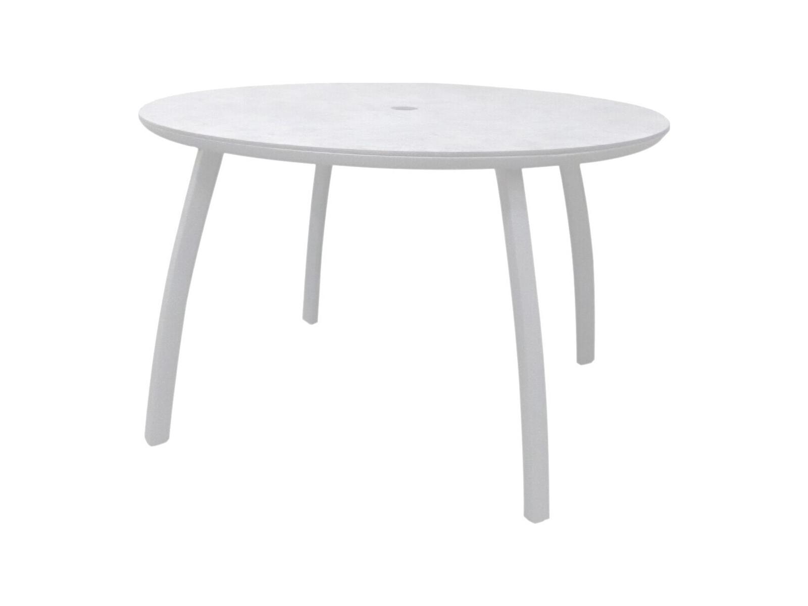 Grosfillex Sunset Aluminum Glacier White/White Round Outdoor Patio Dining Table with Umbrella Hole
