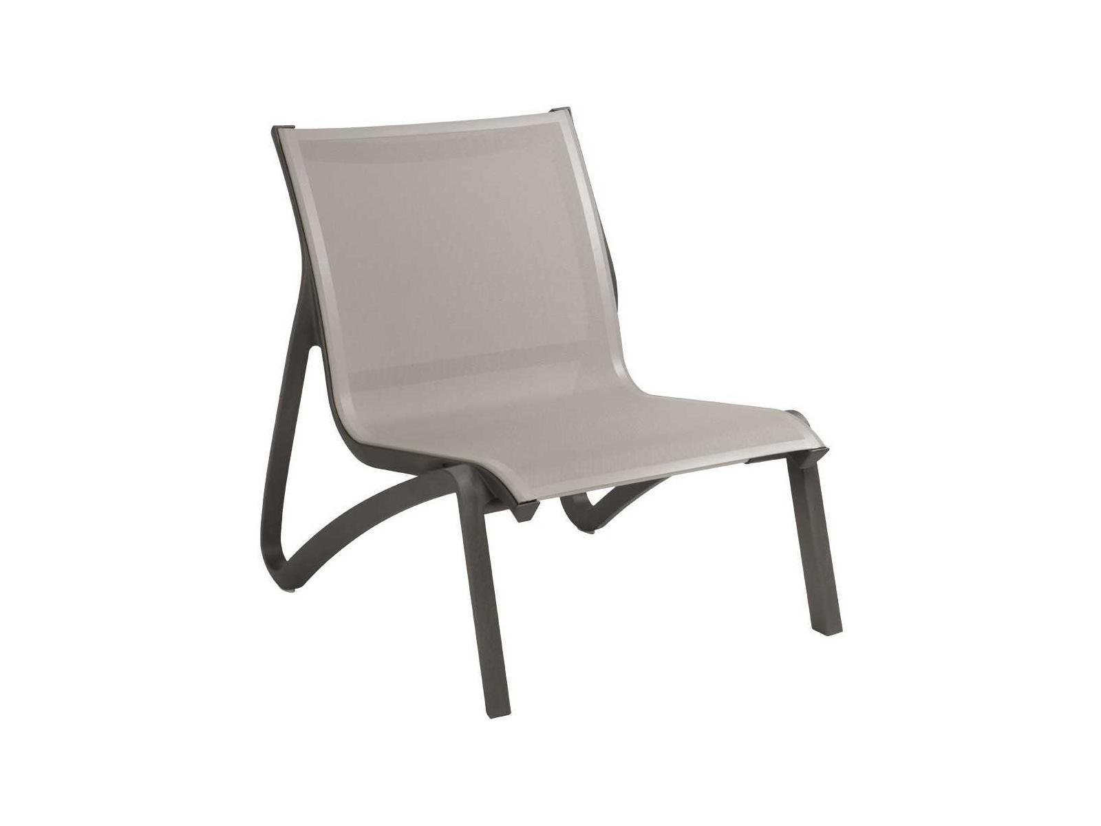 Grosfillex Sunset Sling Aluminum Resin Volcanic Black Patio Lounge Chair in Gray