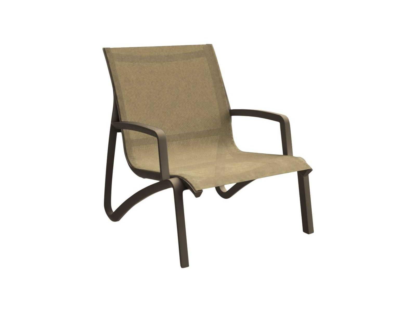Grosfillex Sunset Sling Aluminum Resin Fusion Bronze Outdoor Patio Lounge Chair in Cognac