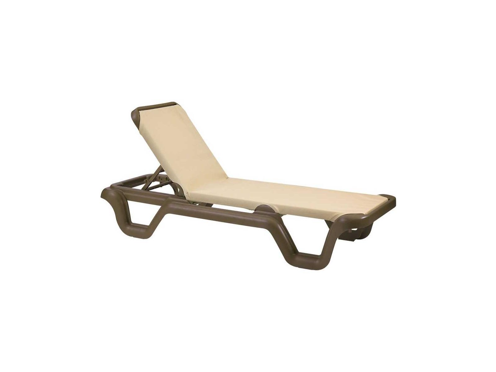 Grosfillex Marina Sling Resin Bronze Mist Adjustable Patio Chaise Lounge in Khaki