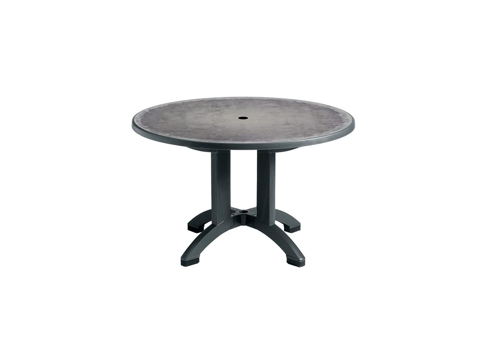 Grosfillex Aquaba Classic Resin Zinc/Ranch Round Outdoor Patio Dining Table with Umbrella Hole