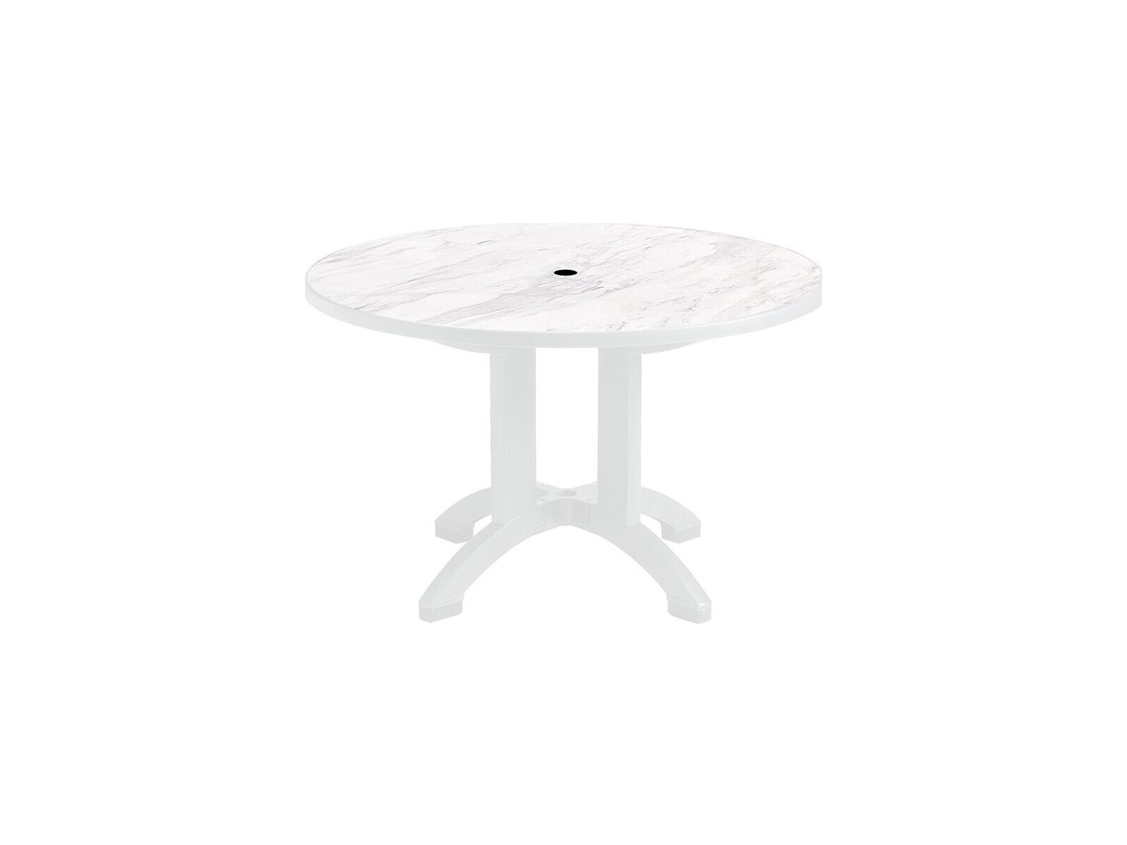 Grosfillex Aquaba Classic Resin White Marble/ White Round Patio Dining Table with Umbrella Hole