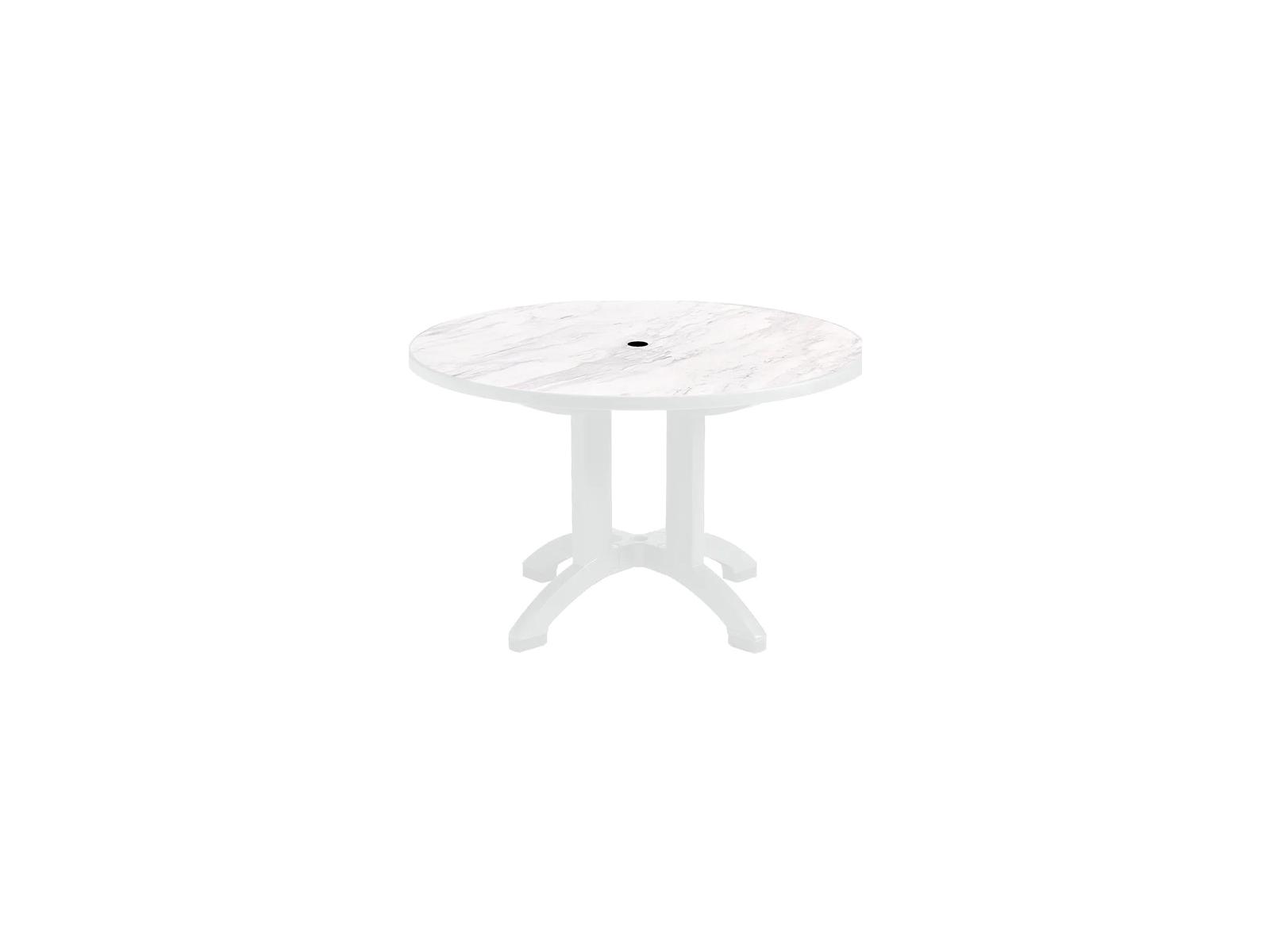 Grosfillex Aquaba Classic Teakwood Round Sawcut Top Outdoor Dining Table with Umbrella Hole