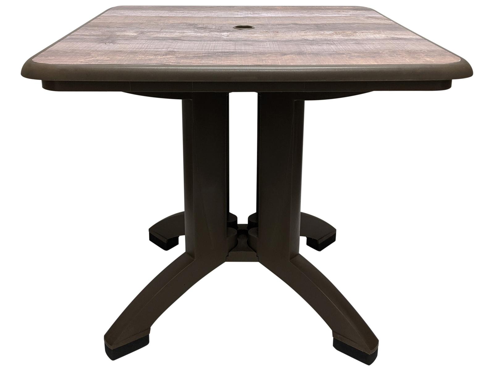 Grosfillex Aquaba Resin Ranch/Bronze Square Outdoor Patio Dining Table with Umbrella Hole