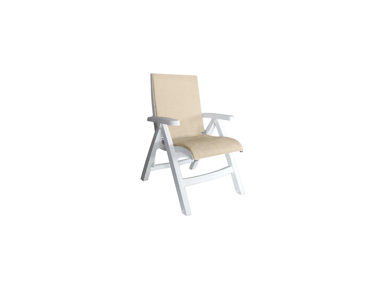 Grosfillex Jamaica Beach Sling Resin White Midback Folding Outdoor Patio Lounge Chair in Straw