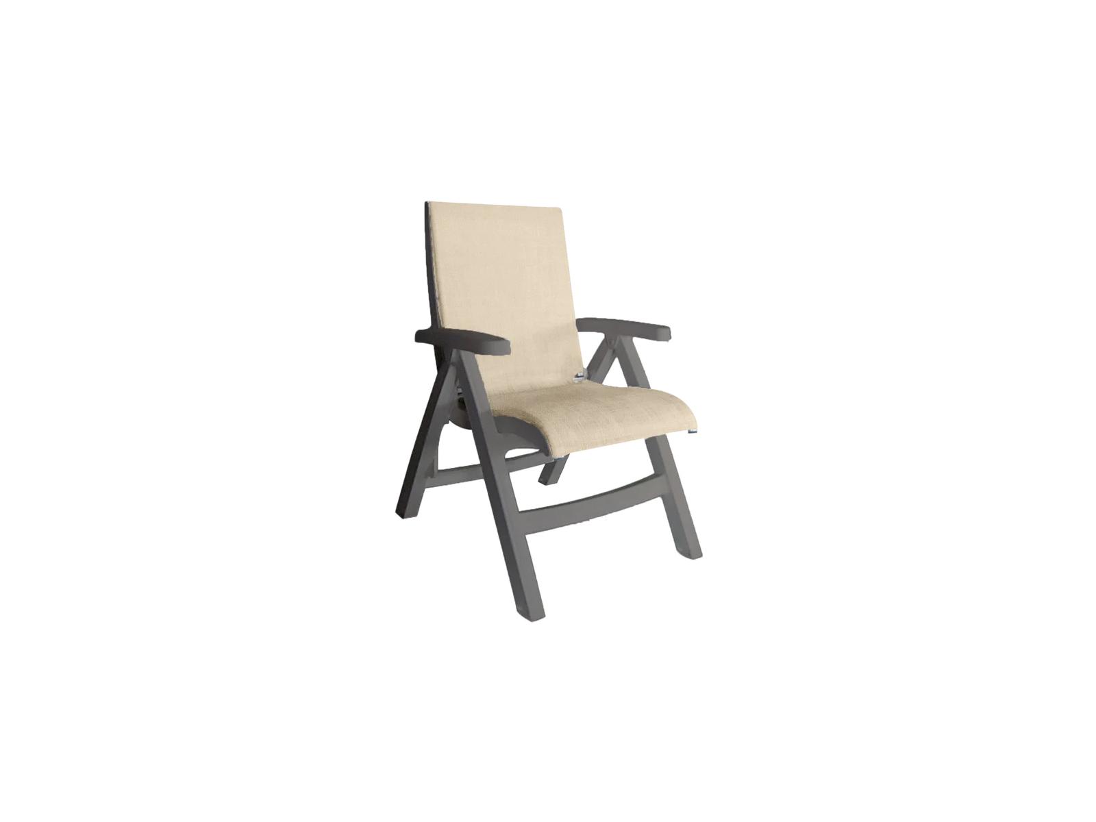 Grosfillex Jamaica Beach Sling Resin French Taupe Midback Folding Outdoor Lounge Chair in Straw