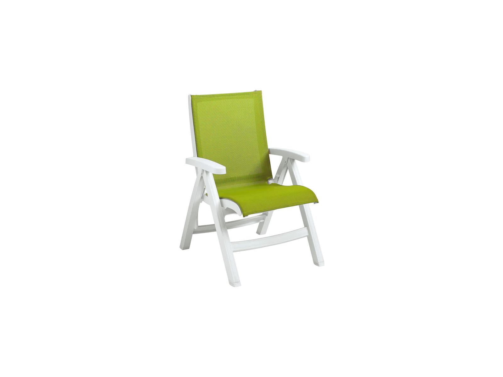 Grosfillex Jamaica Beach Sling Resin White Midback Folding Outdoor Patio Lounge Chair in Fern Green