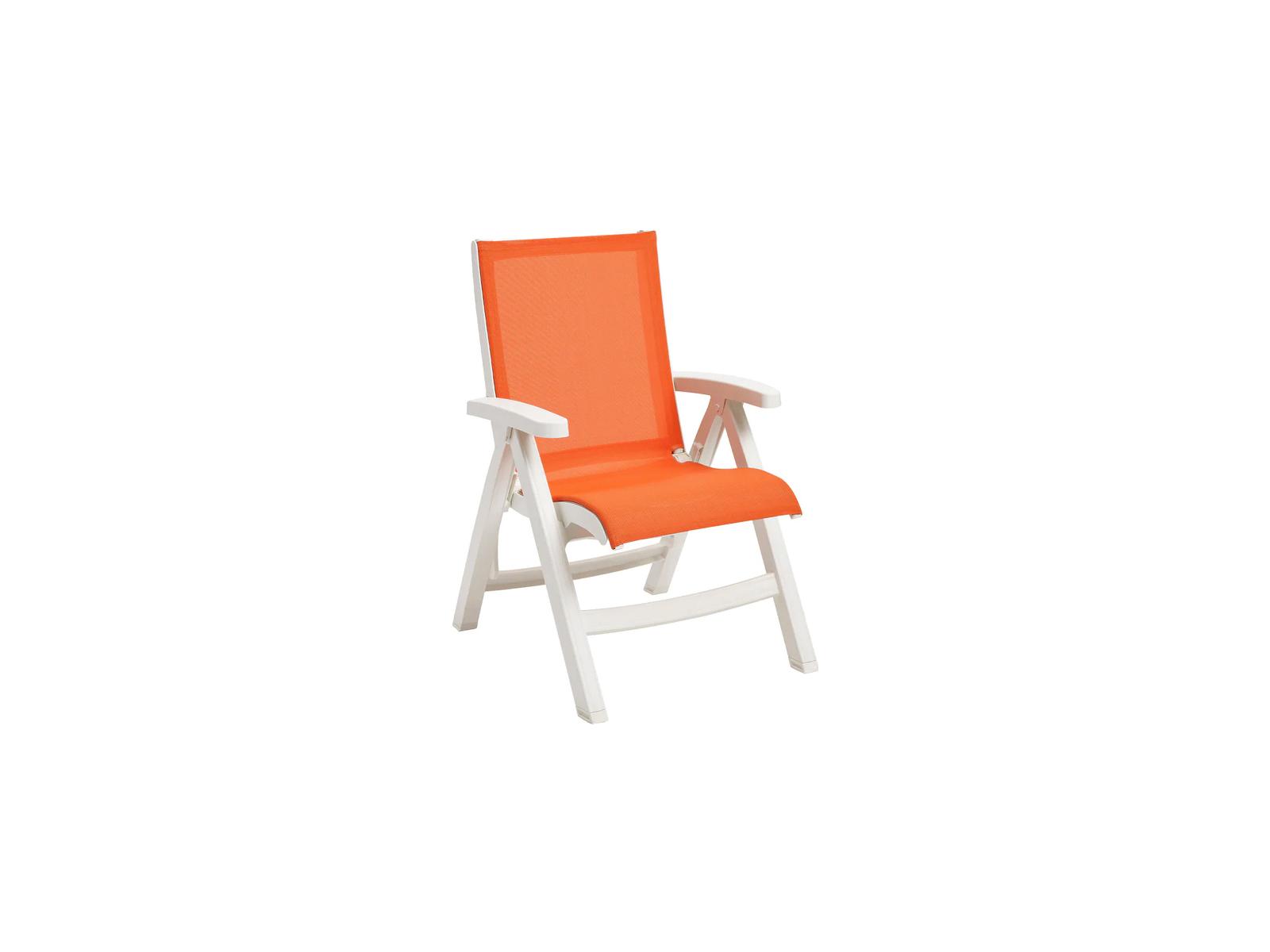 Grosfillex Jamaica Beach Sling Resin White Midback Folding Outdoor Lounge Chair in Orange
