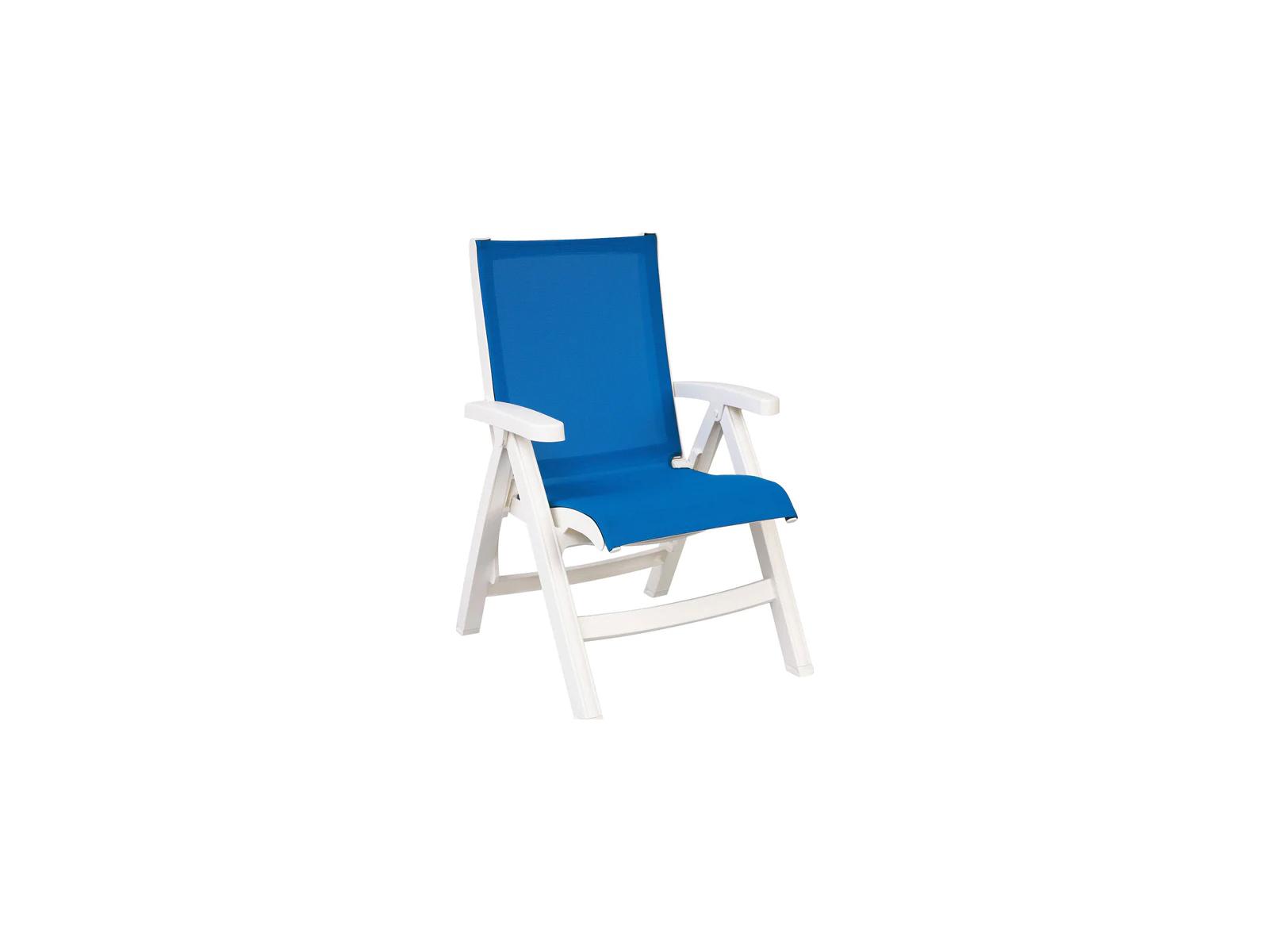 Grosfillex Jamaica Beach Sling Resin White Midback Folding Patio Lounge Chair in Royal Blue