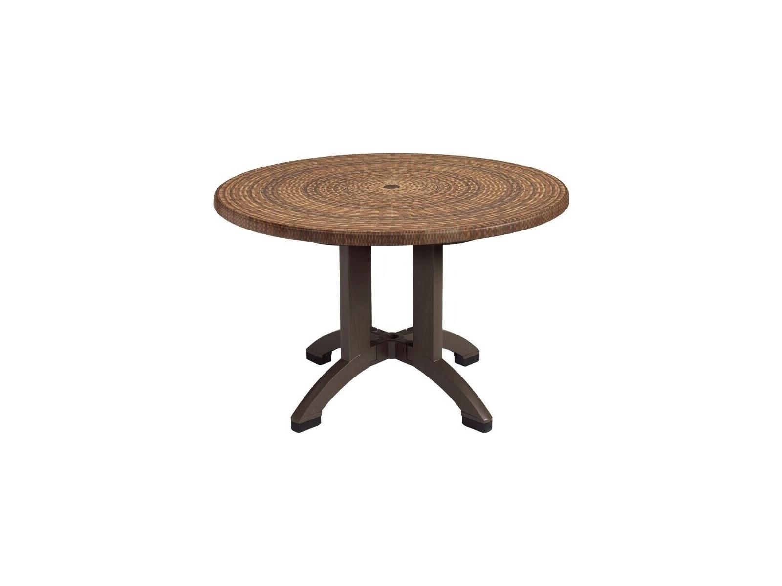 Grosfillex Atlanta Resin Wicker Decor Round Outdoor Dining Table with Umbrella Hole