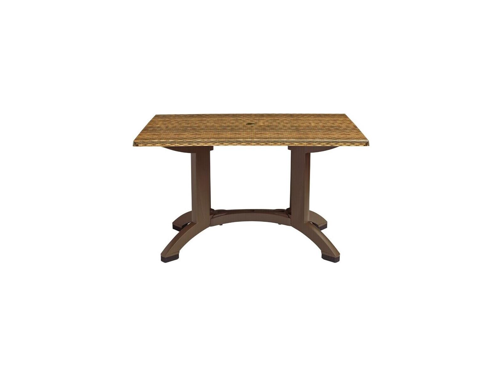 Grosfillex Atlanta Resin Wicker Decor Rectangular Outdoor Patio Dining Table with Umbrella Hole