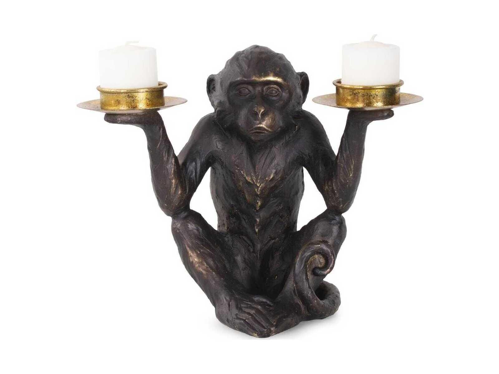 Howard Elliott Bronzed Black Barkari Monkey Double Tealight Candle Holder