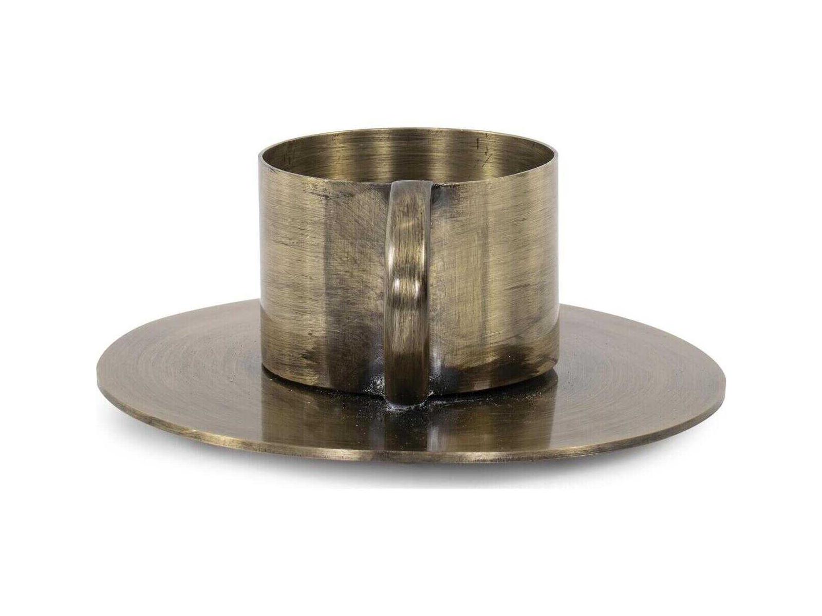 Howard Elliott Antiqued Gold Italo Short Candle Holder with Handle