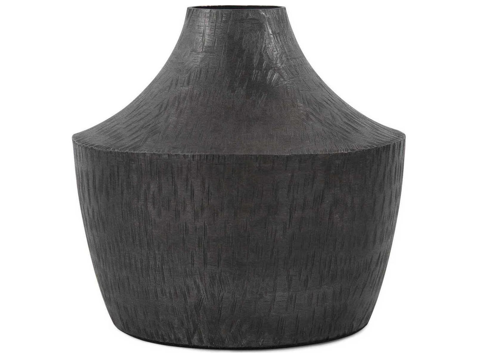 Howard Elliott Etched Crossways Graphite Curved Neck Vase