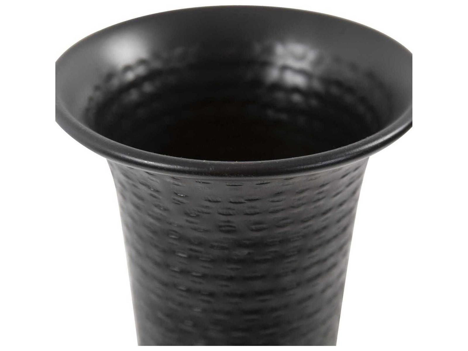 Howard Elliott Hammered Matte Black Em Dash Flared Trumpet Vase