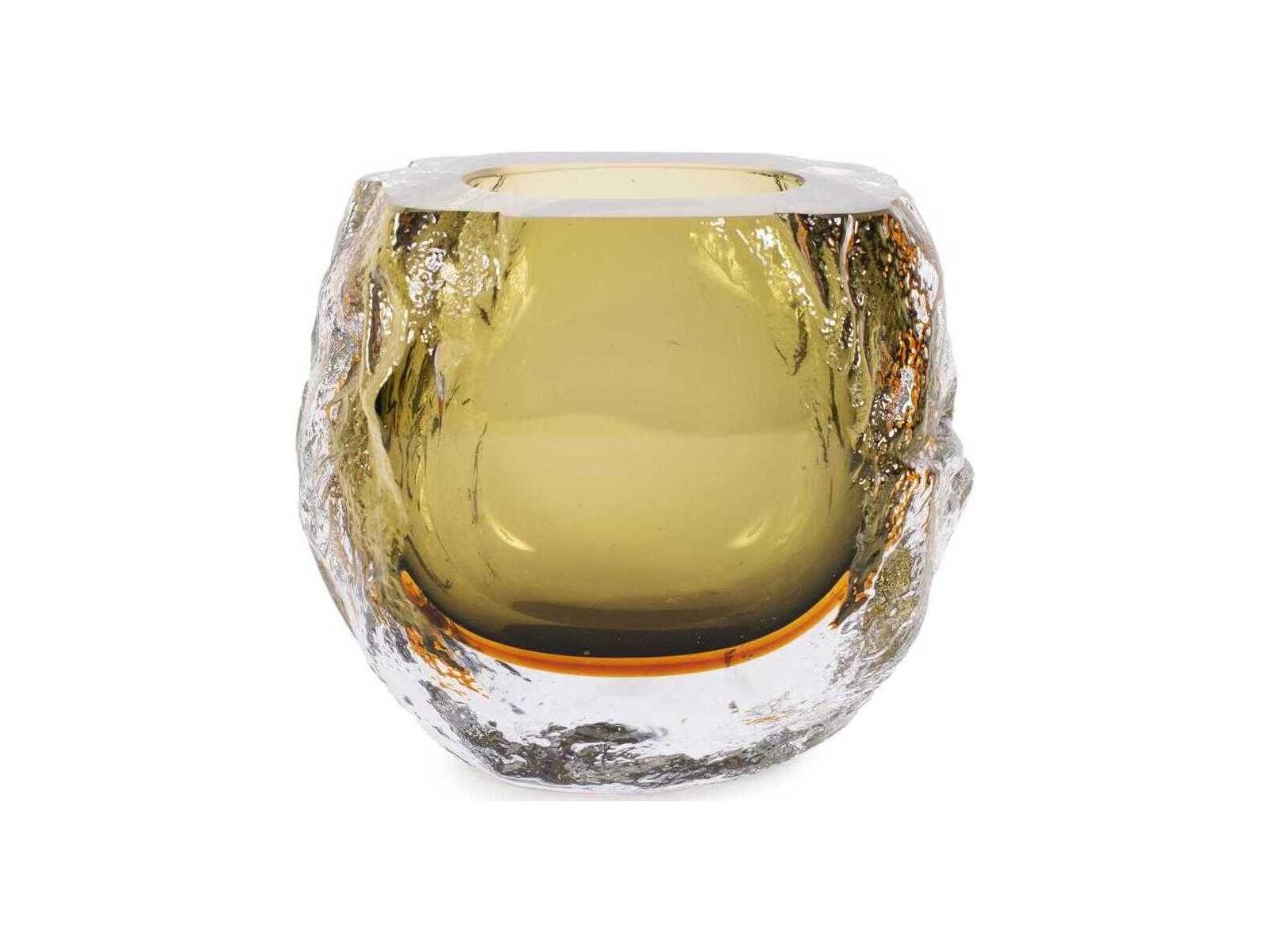 Howard Elliott Dusty Olive Crystalized Glass Vase
