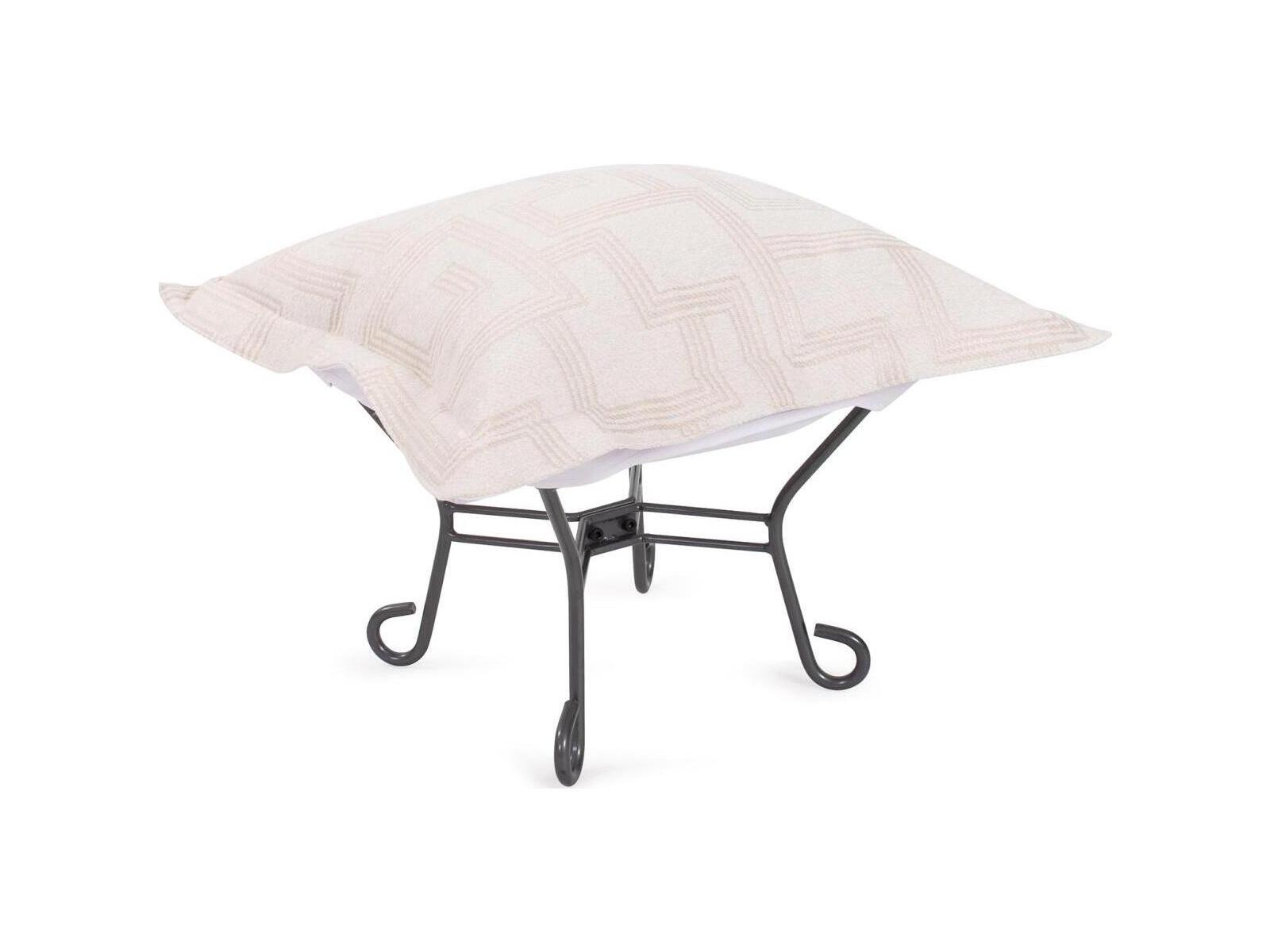 Howard Elliott Outdoor Puff Scroll Syros Natural Fabric Cushion Ottoman