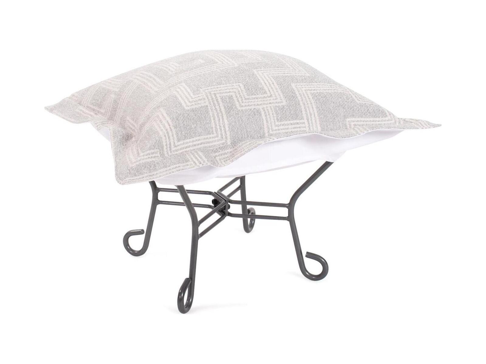 Howard Elliott Outdoor Puff Scroll Syros Fog Fabric Cushion Ottoman