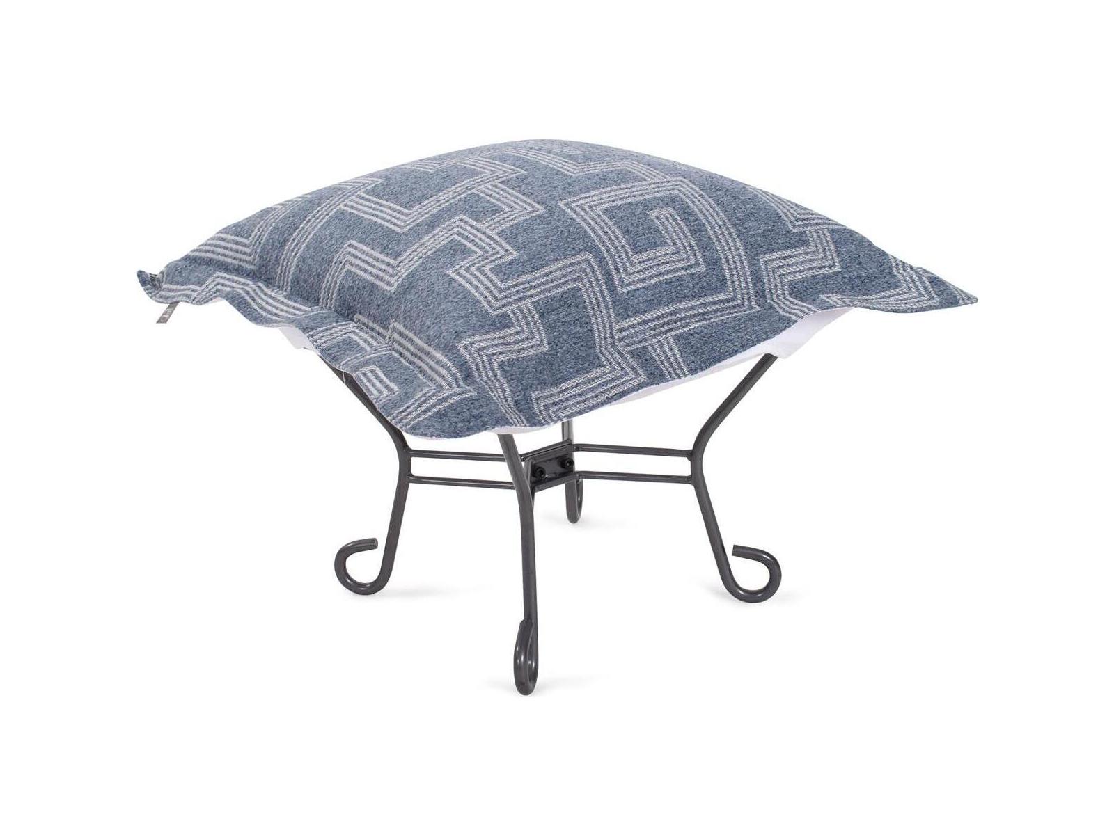 Howard Elliott Outdoor Puff Scroll Syros Denim Fabric Cushion Ottoman