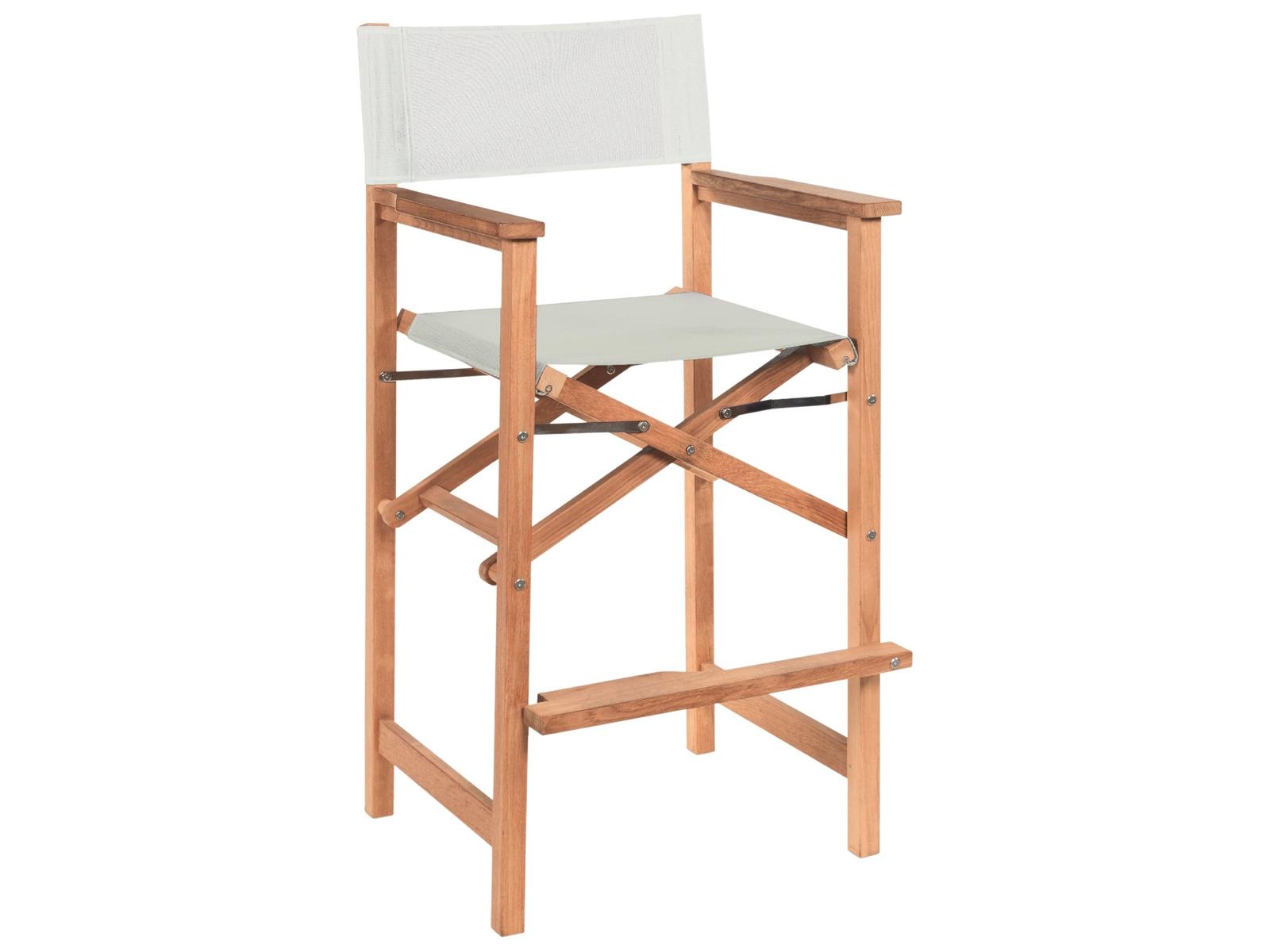 HiTeak Director Wood White Teak Sling Bar Stool