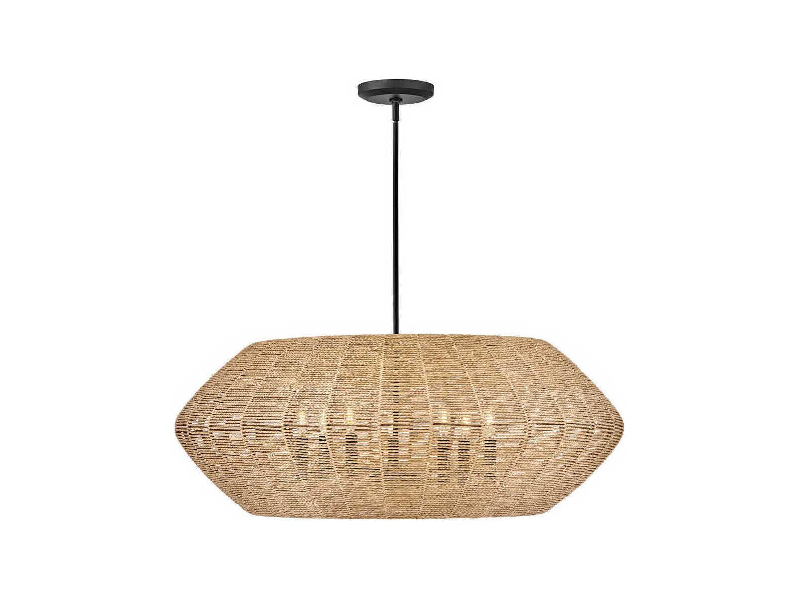Hinkley Luca 7-Light Black Camel Rattan Candelabra Chandelier