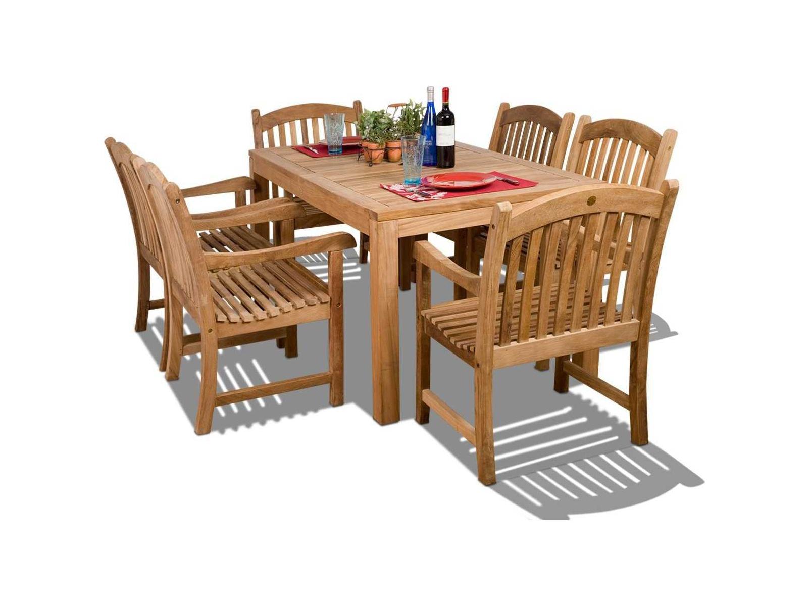 International Home Miami Amazonia Teak Rectangular Seven Piece Oslo Outdoor Patio Dining Set
