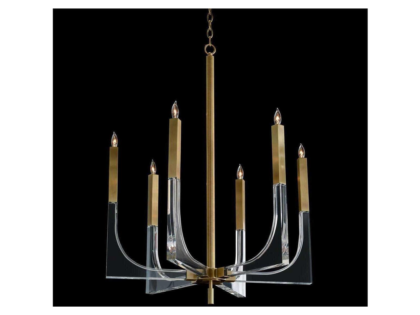 John Richard 6-Light Acrylic Antique Brass Clear Candelabra Chandelier