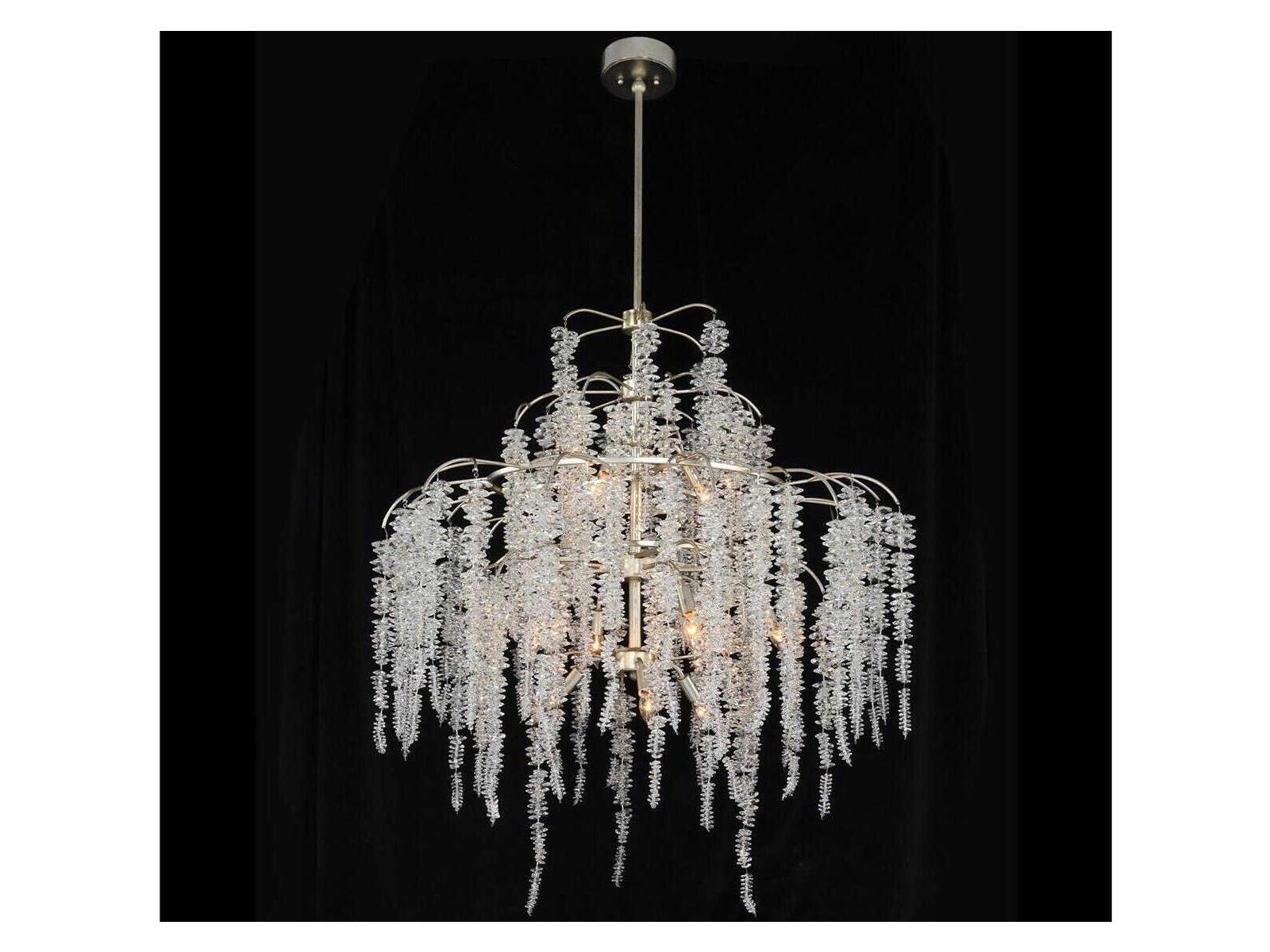 John Richard Cascading Crystal 12-Light Silver Gold Leaf Chandelier