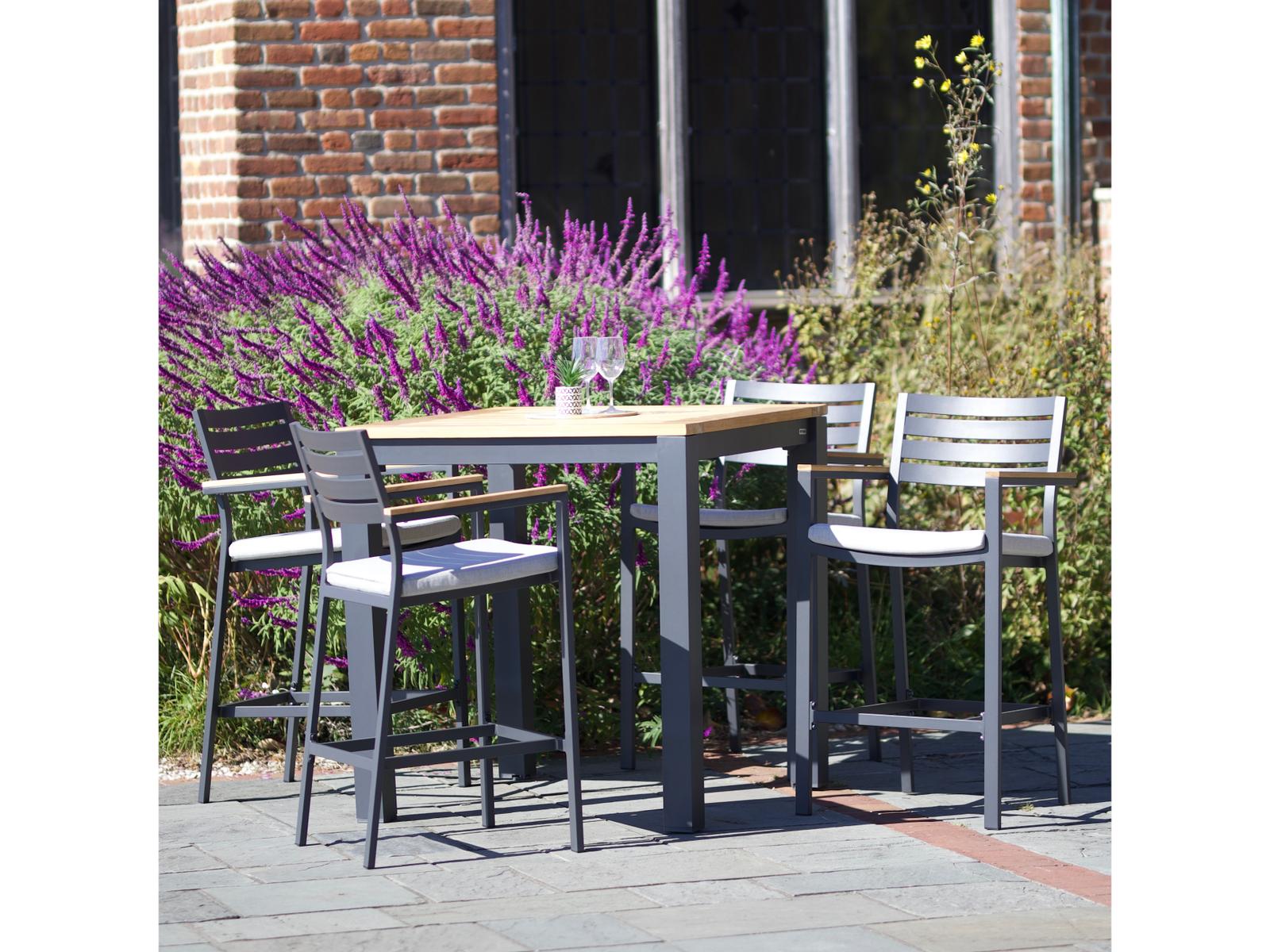 Kettler Elba Charcoal Teak Cast Silver Aluminum Cushion Bar Set