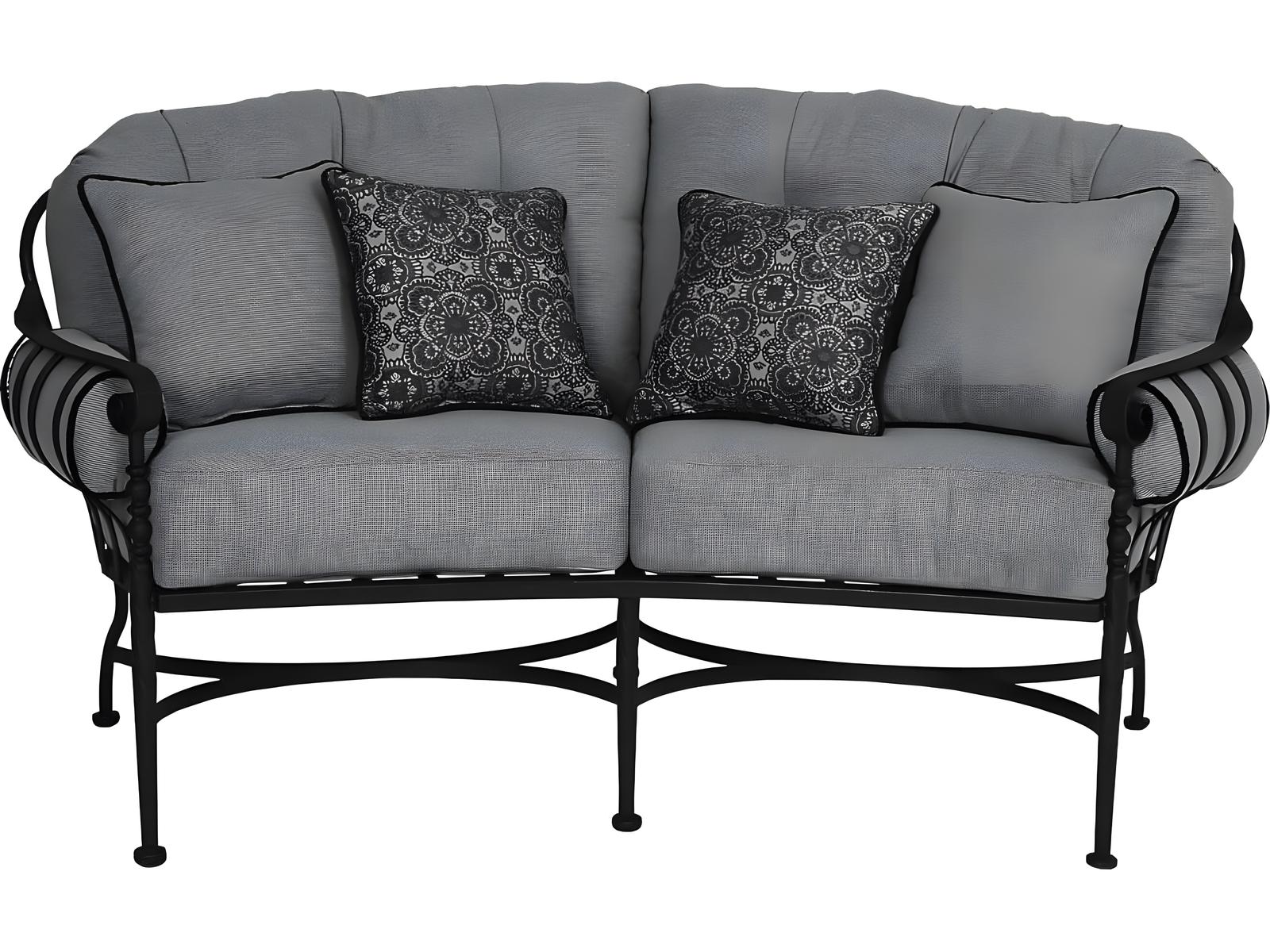 Meadowcraft Athens Crescent Outdoor Wrought Iron Loveseat Sofa with ...