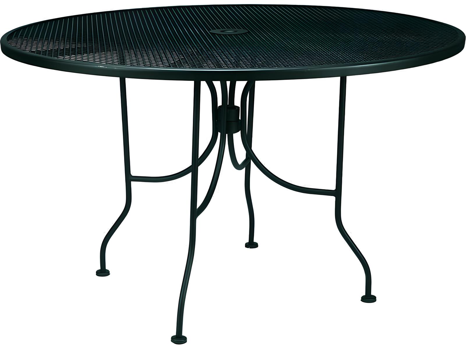 48 inch round patio table with umbrella hole Cast Aluminum Dining Black Frame And Retro Pattern POLYWOOD 48-Inch Round Outdoor Table