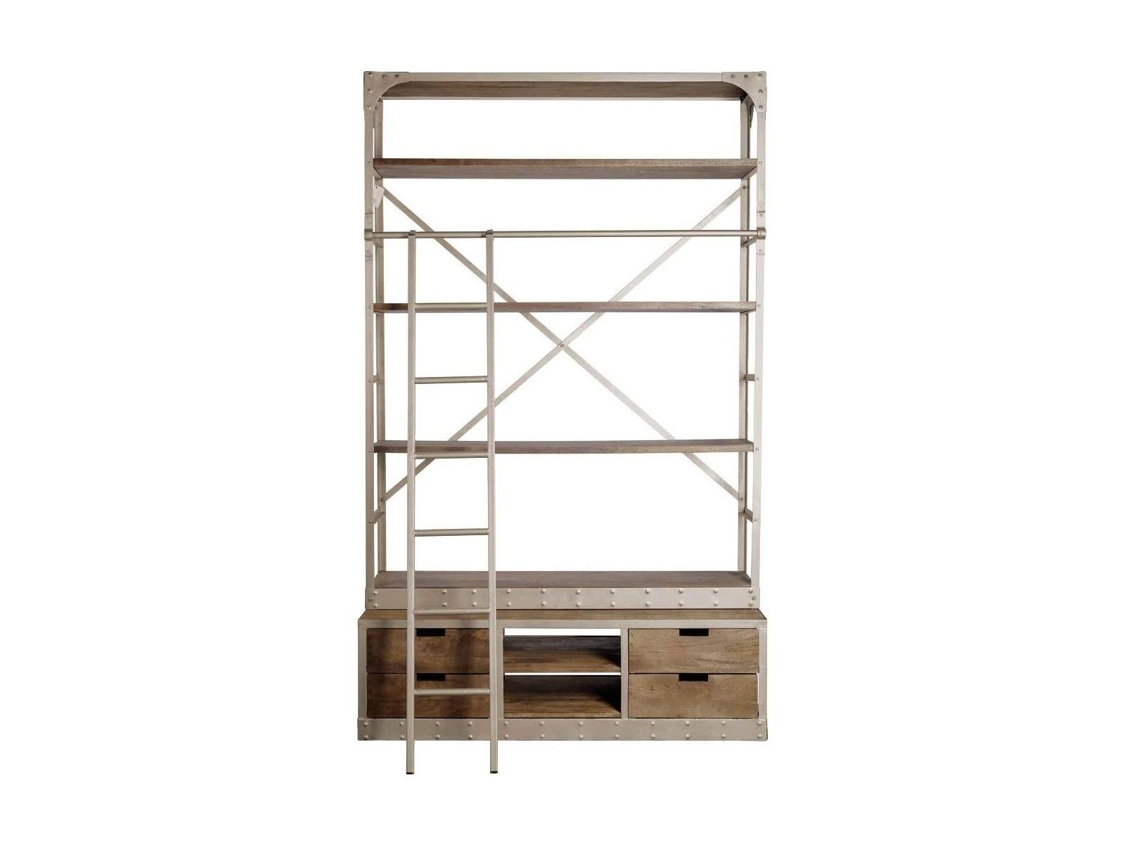 Mercana Brodie VI 57L x 20.5W x 94H Light Brown Wood Nickle Ladder Four Shelf Shelving Unit