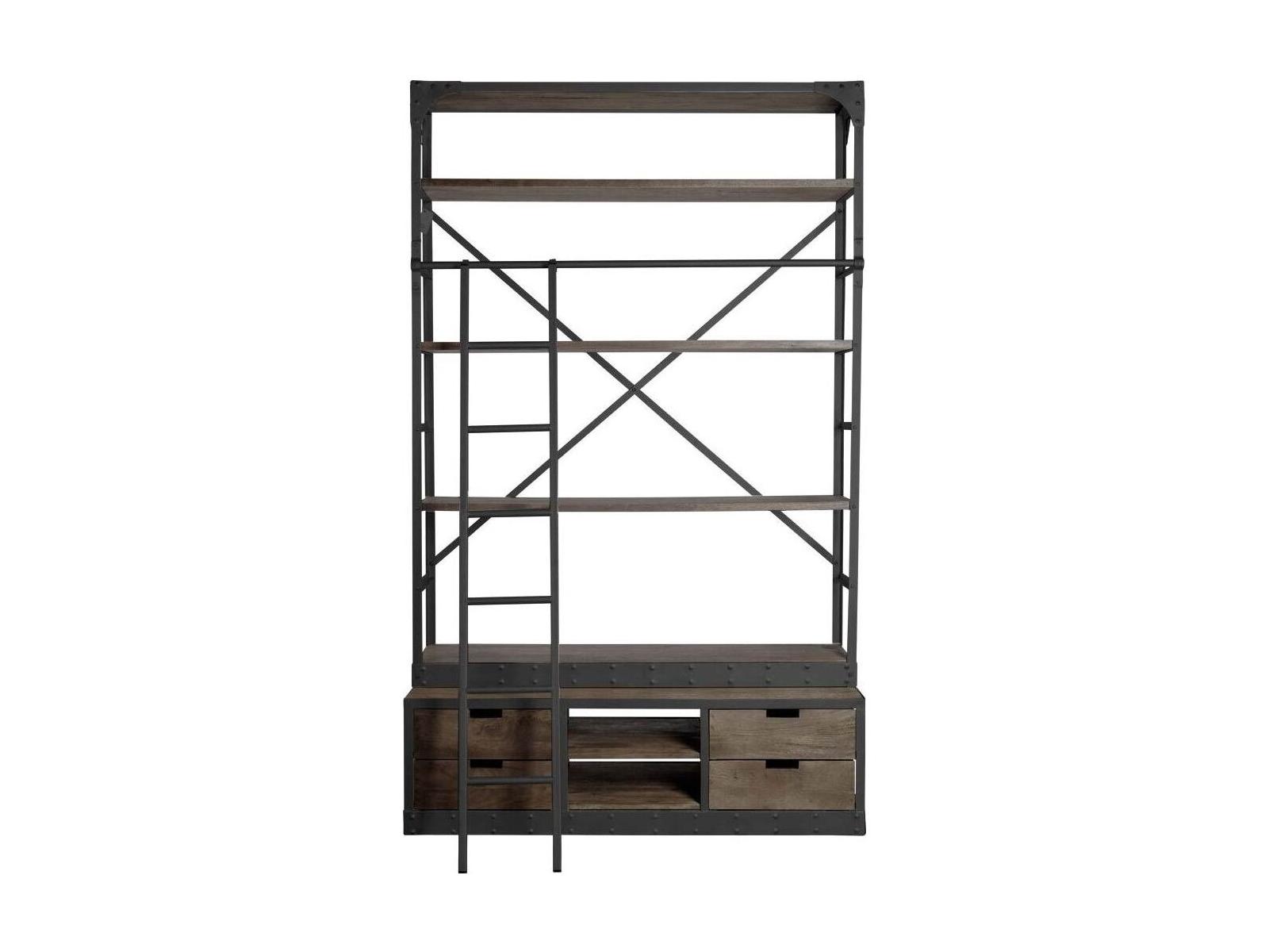 Mercana Brodie VIII 57L x 20.5W x 94H Brown Wood Gun-Metal Ladder Four Shelf Shelving Unit