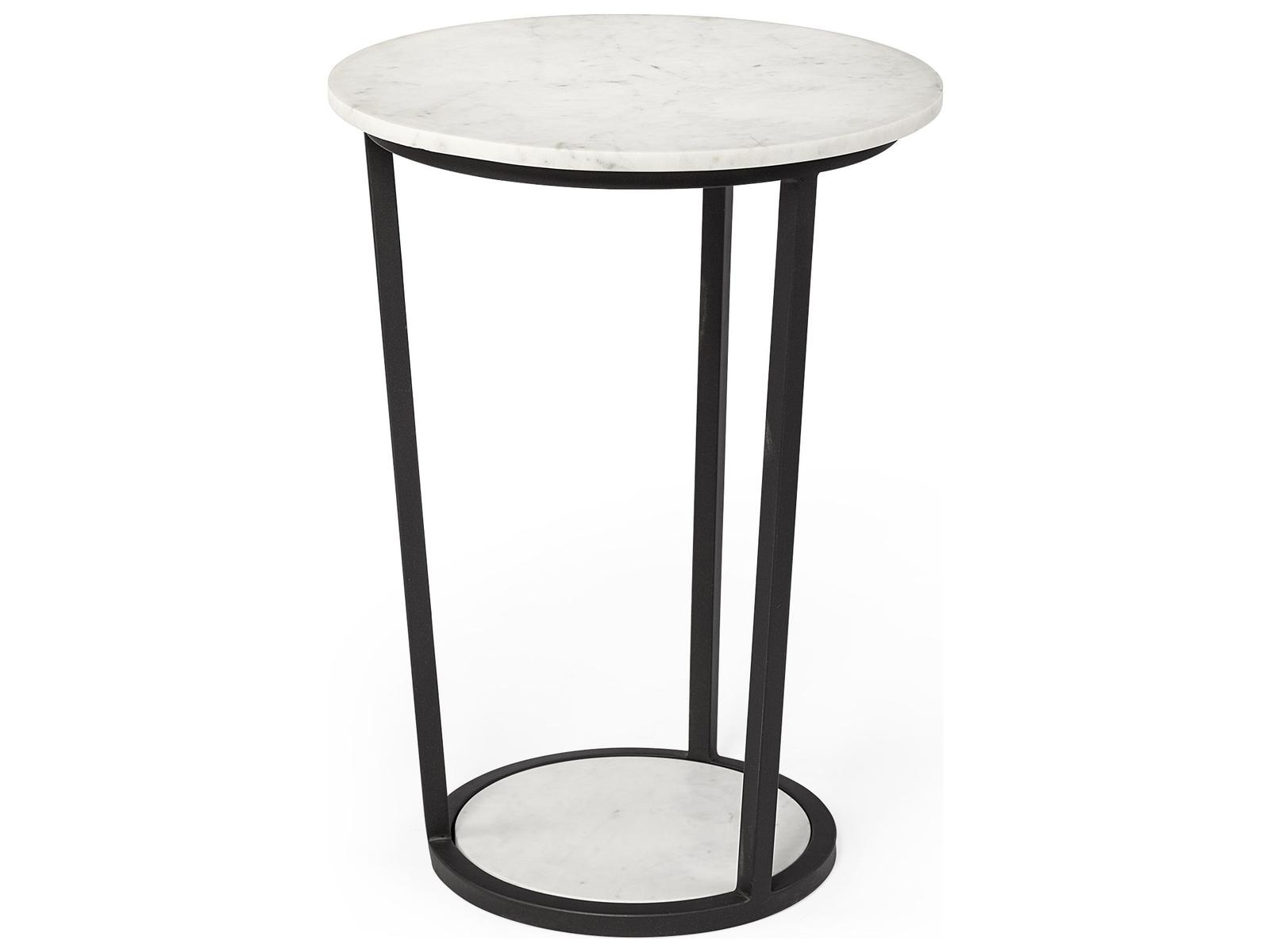 Mercana Bombola II (Large) 18L x 18W White Round Marble Top W/Black Metal Frame Accent Table