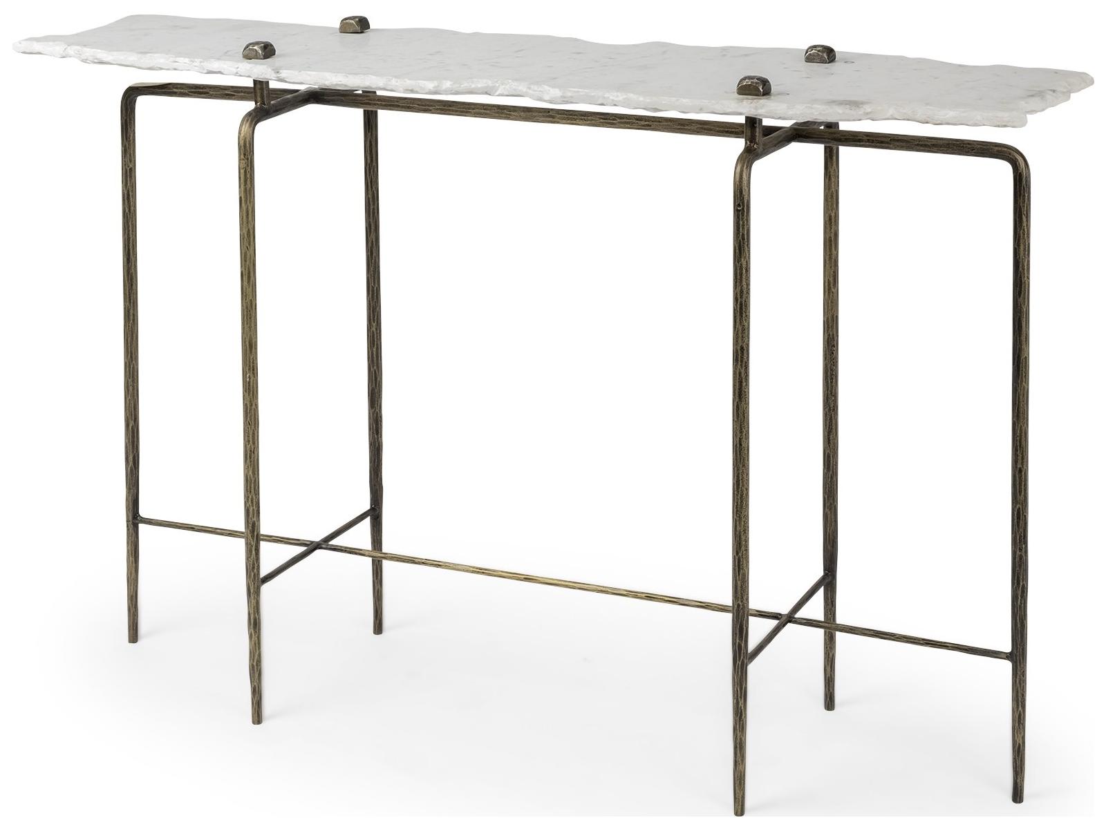 Mercana Pinera III 49L x 17W White Marble Top Gold-Toned Iron Base Console Table