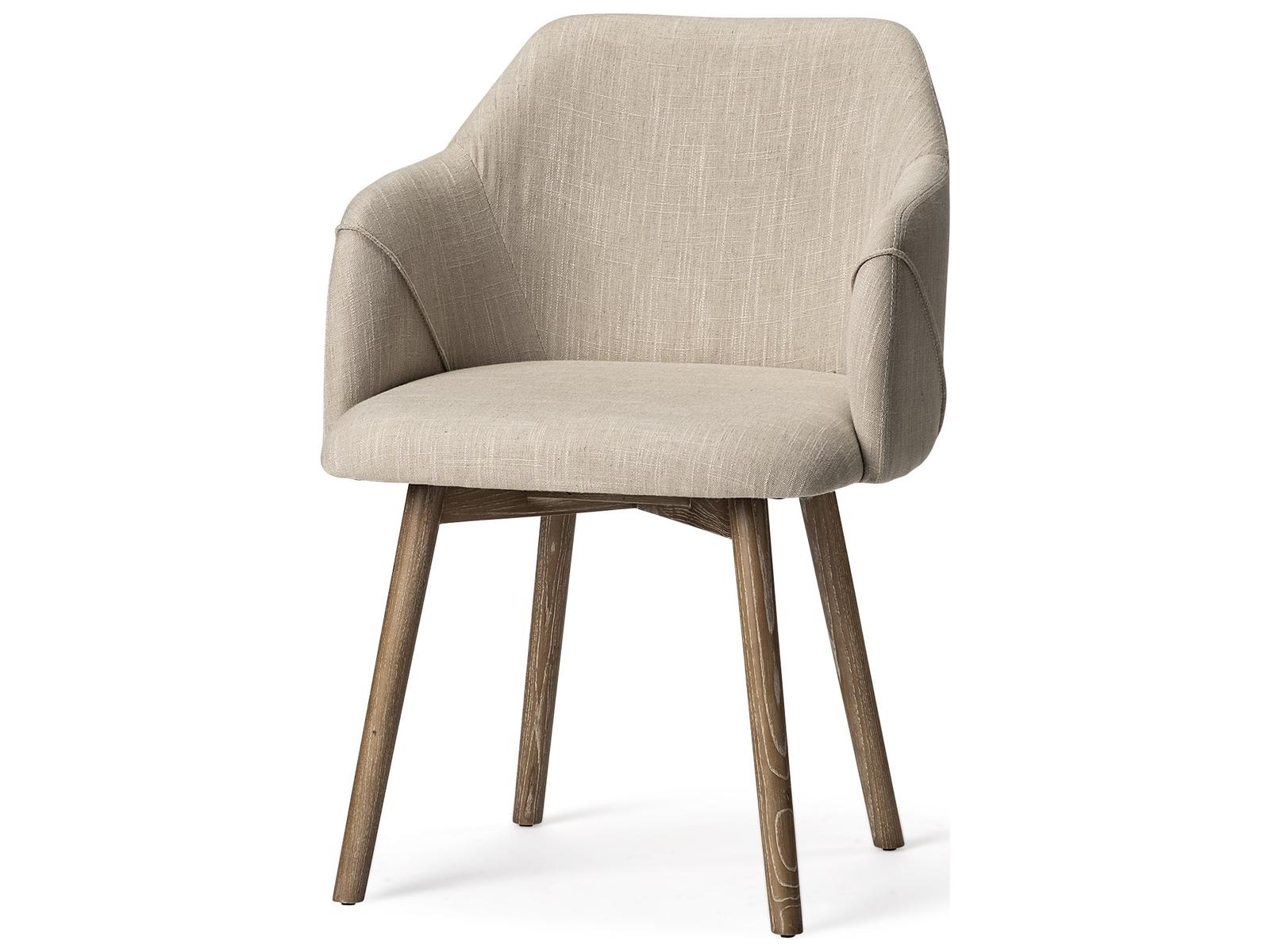 Mercana Ronald II Cream Fabric Wrap Brown Wooden Base Dining Chair