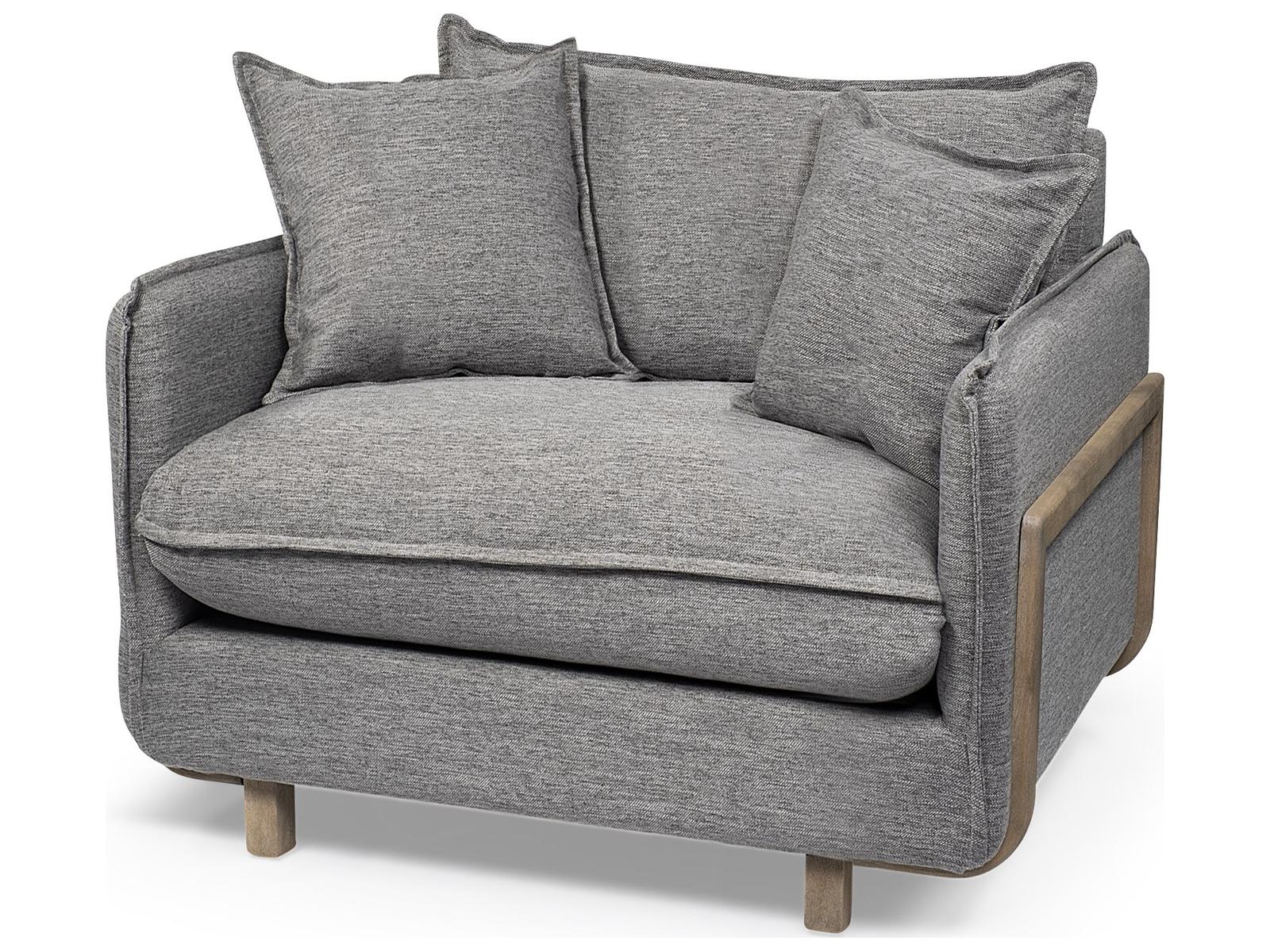 Mercana Roy II Castlerock Gray Upholstered and Brown Wood Frame Arm Chair