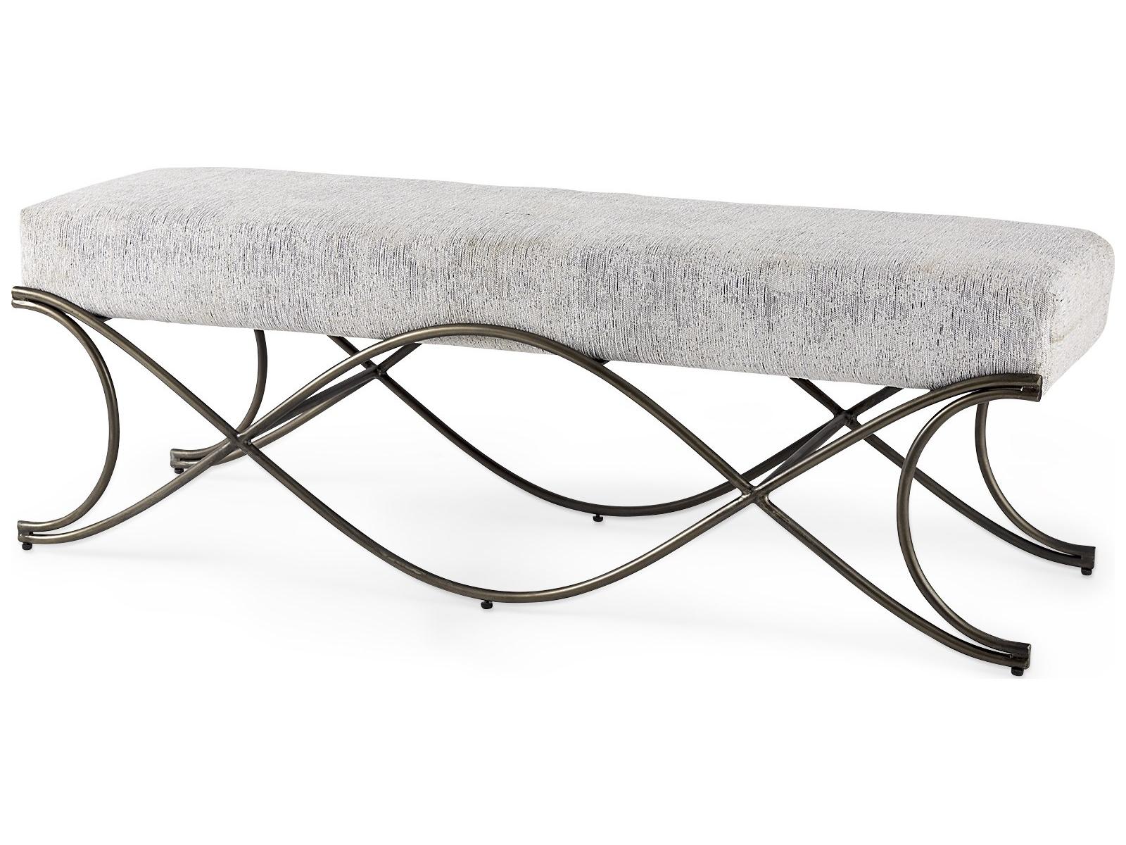 Mercana Ayla 55L x 17.6W x 18H Dark Gray Fabric Seat W/ Dark Nickel Metal Frame Bench