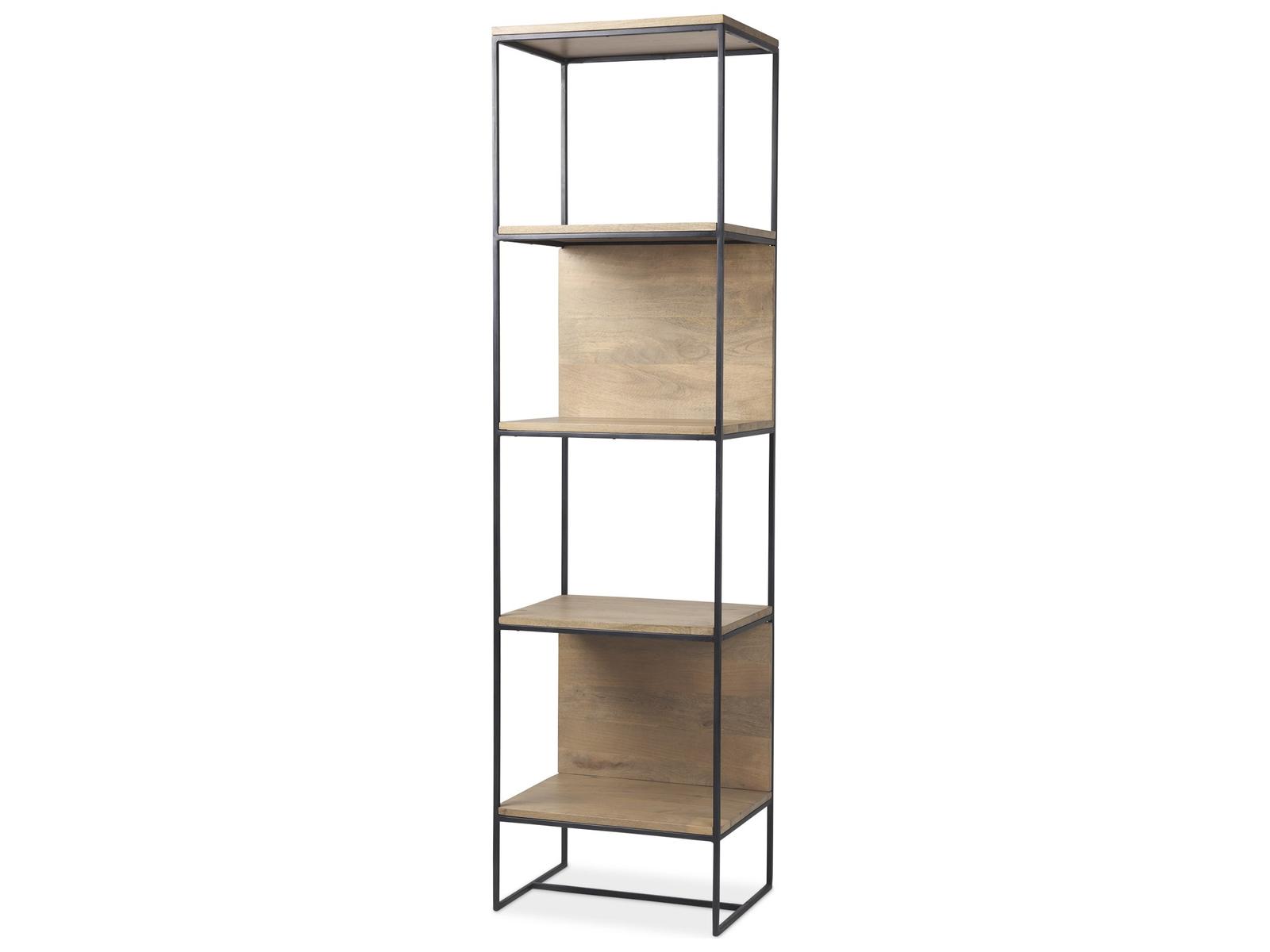 Mercana Morris 19.75 L x 15.0W x 72.5H Beige Wood W/Black Metal Frame 4-Tier Shelving Unit