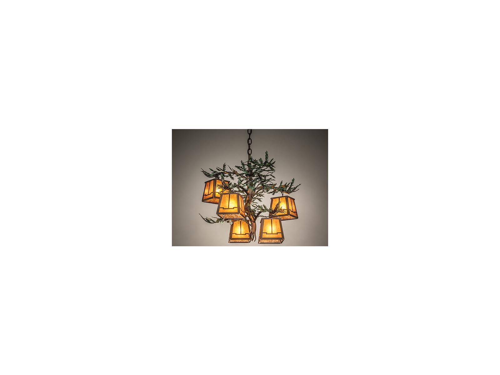 Meyda Pine Branch Valley View 5-Light Antique Copper Green Glass Tiffany Lantern Chandelier