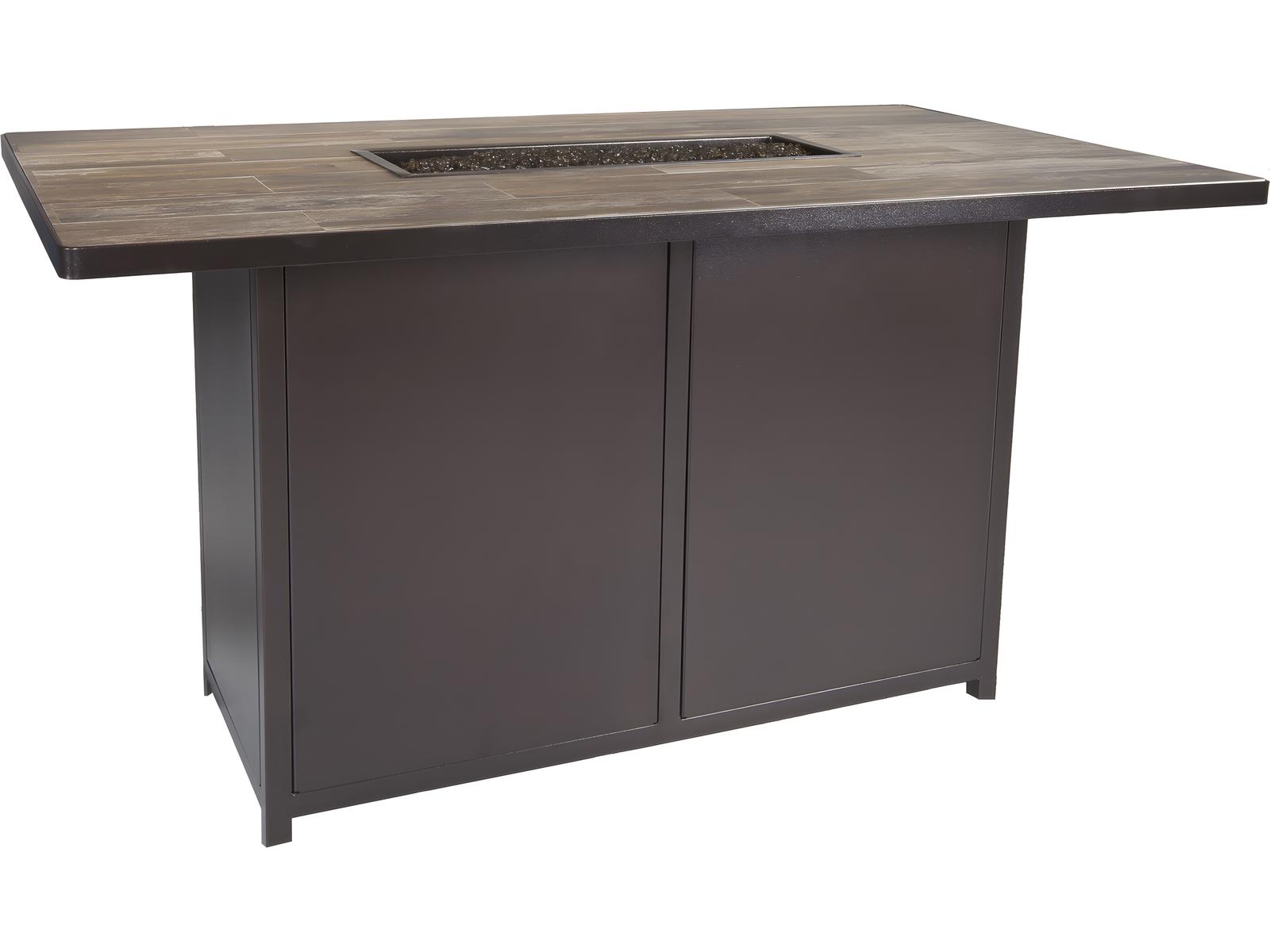OW Lee Casual Fireside Elba Aluminum Rectangular Counter Height Patio Fire Pit Table