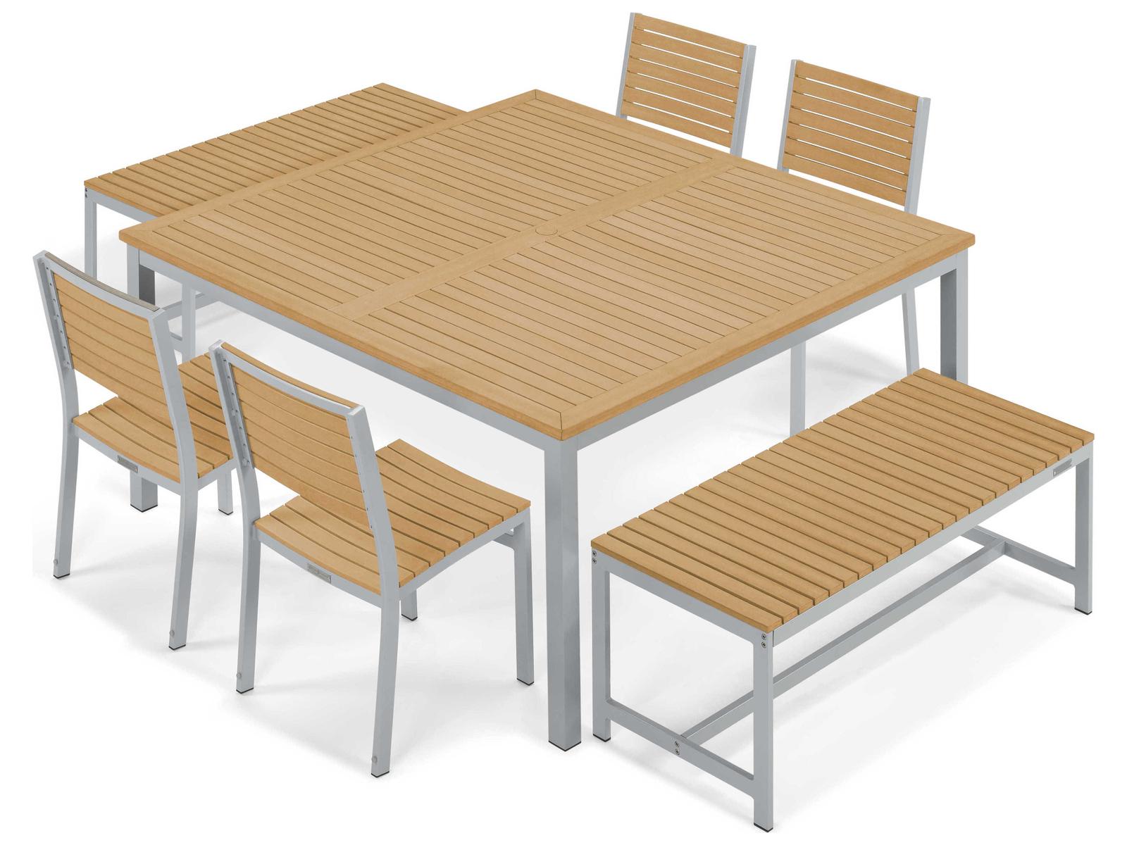 Oxford Garden Travira 7 Piece Table, Chair and Bench Aluminum Dining Set