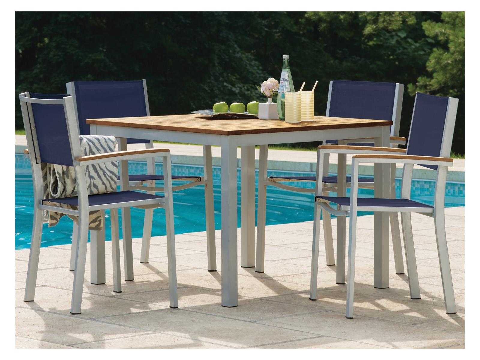 Oxford Garden Travira Aluminum Flint 5 Piece Outdoor Patio Dining Set with Ink Pen Sling