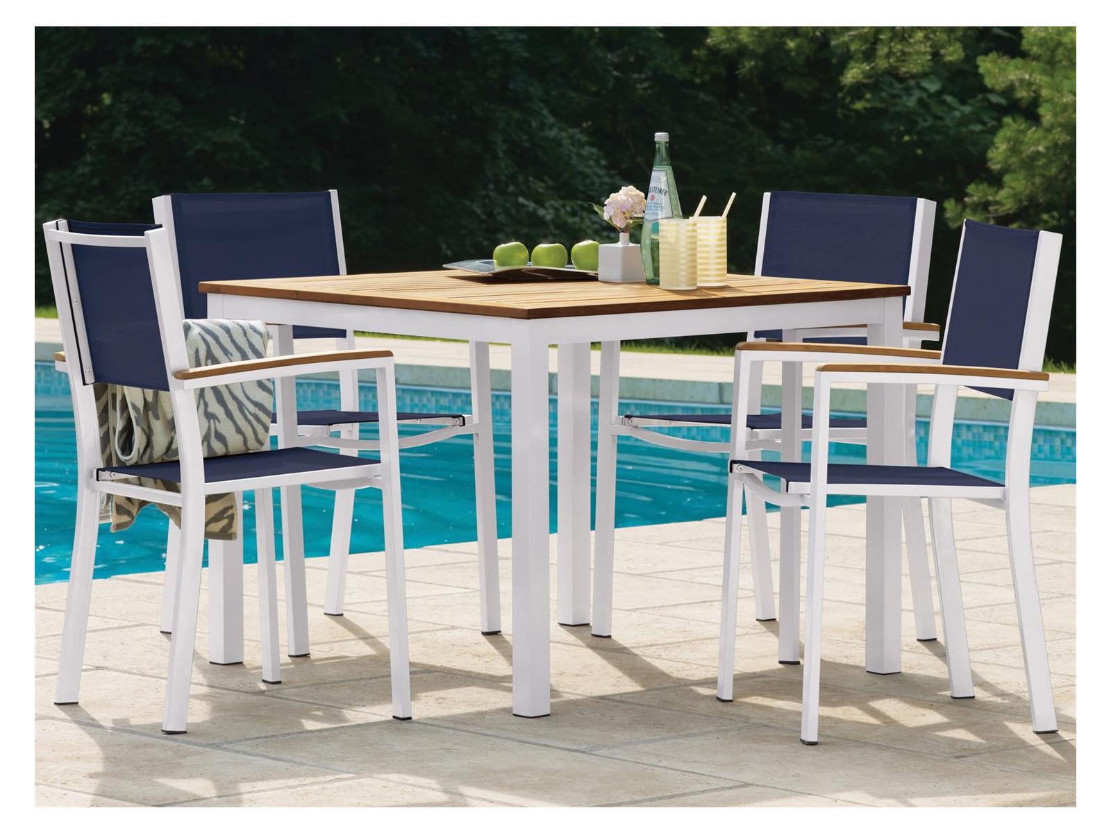 Oxford Garden Travira Aluminum Chalk 5 Piece Patio Dining Set with Ink Pen Sling