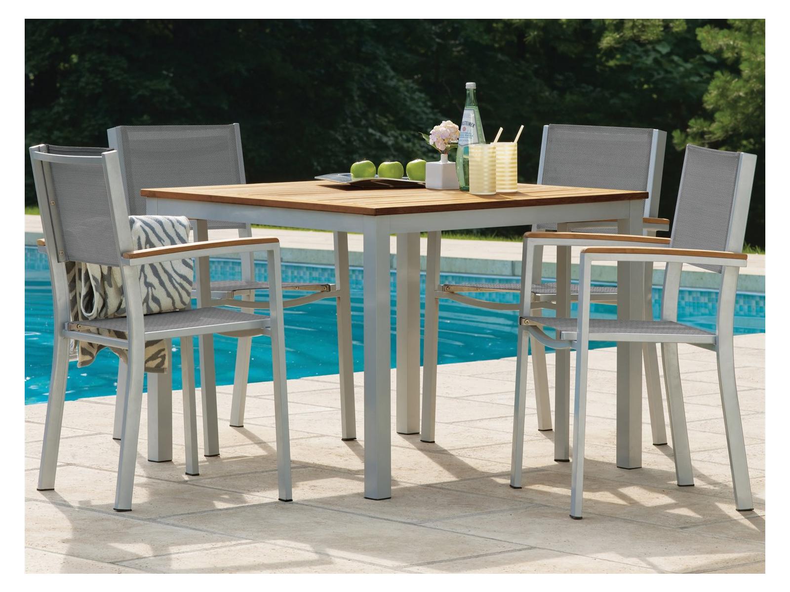 Oxford Garden Travira Aluminum Flint 5 Piece Outdoor Patio Dining Set with Titanium Sling