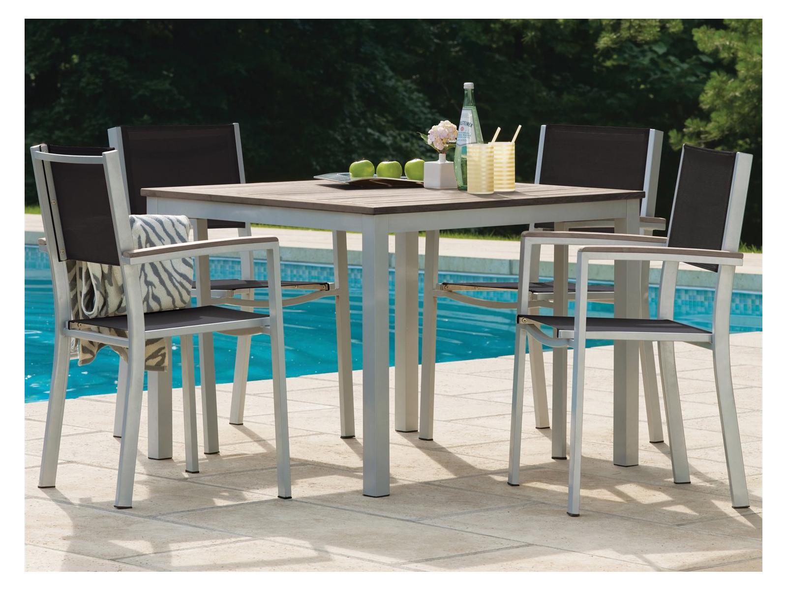 Oxford Garden Travira Aluminum Flint 5 Piece Outdoor Patio Dining Set with Black Sling